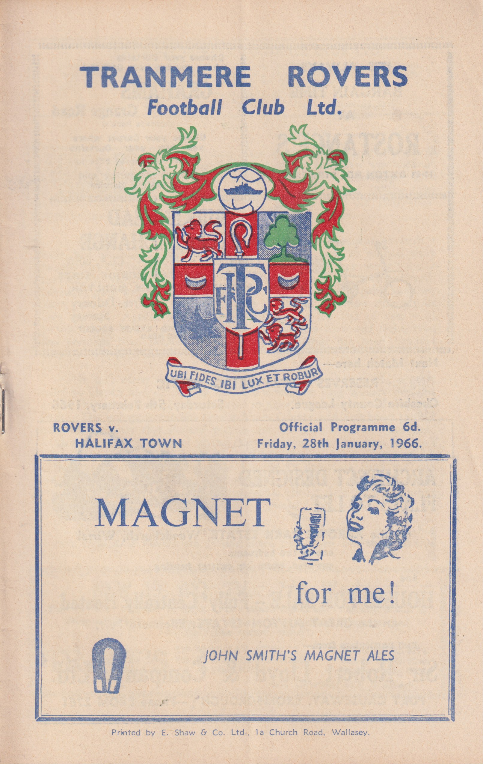 Match Programme for 28/01/1966