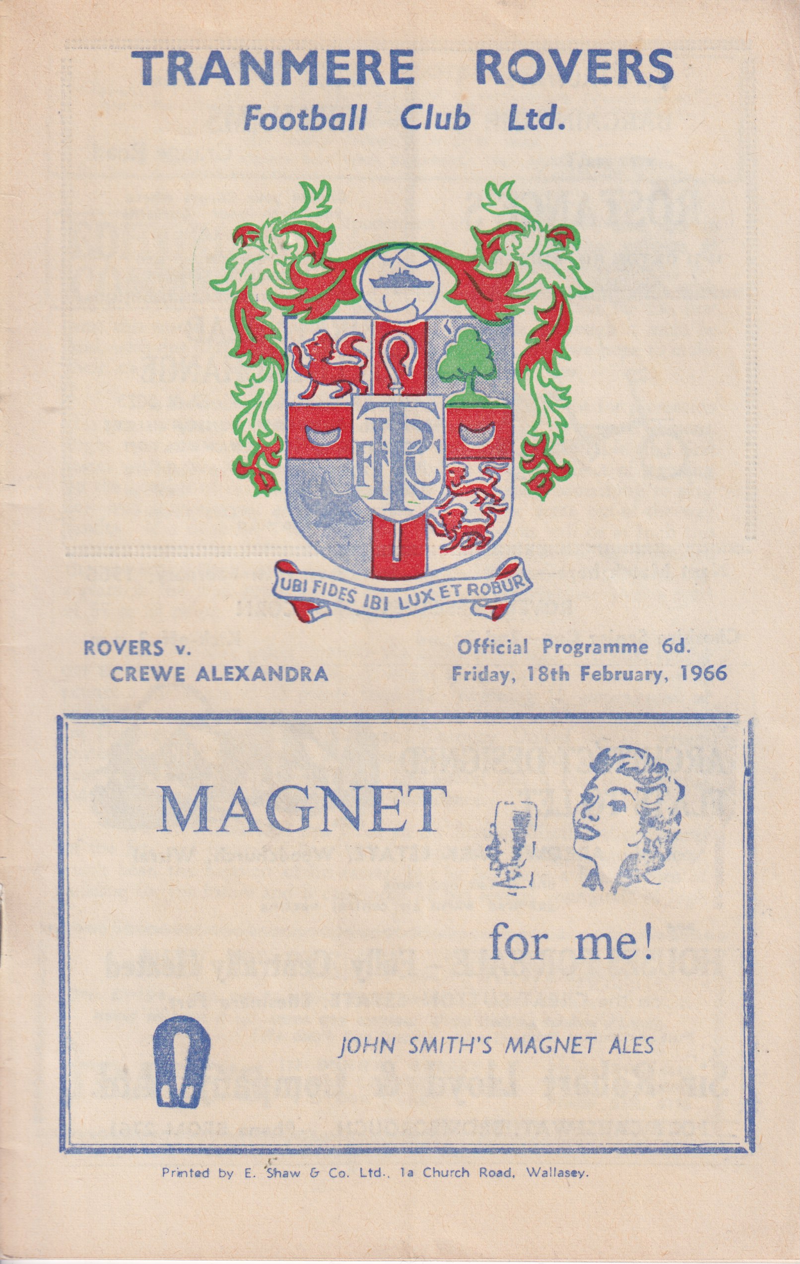 Match Programme for 18/02/1966