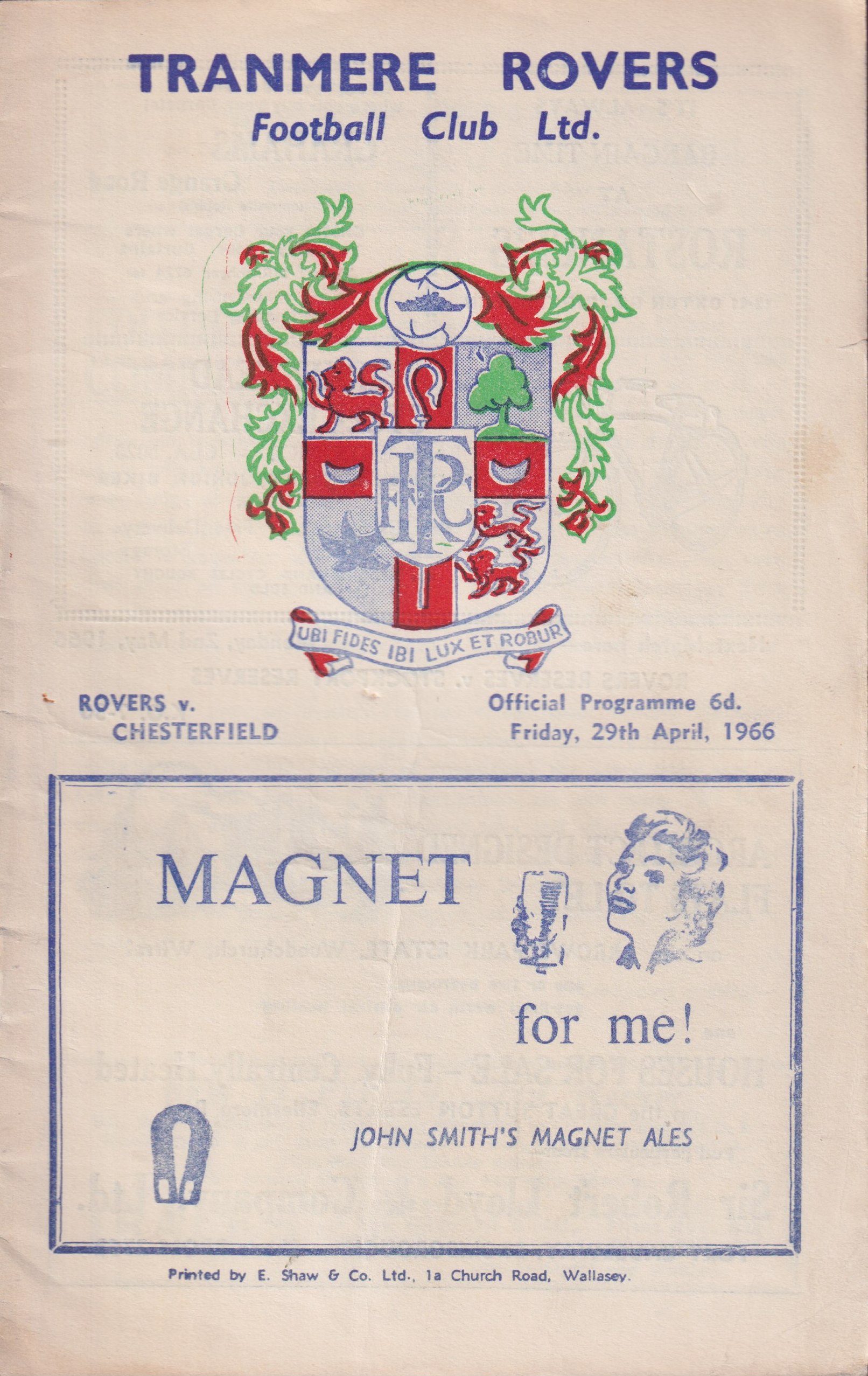 Match Programme for 29/04/1966