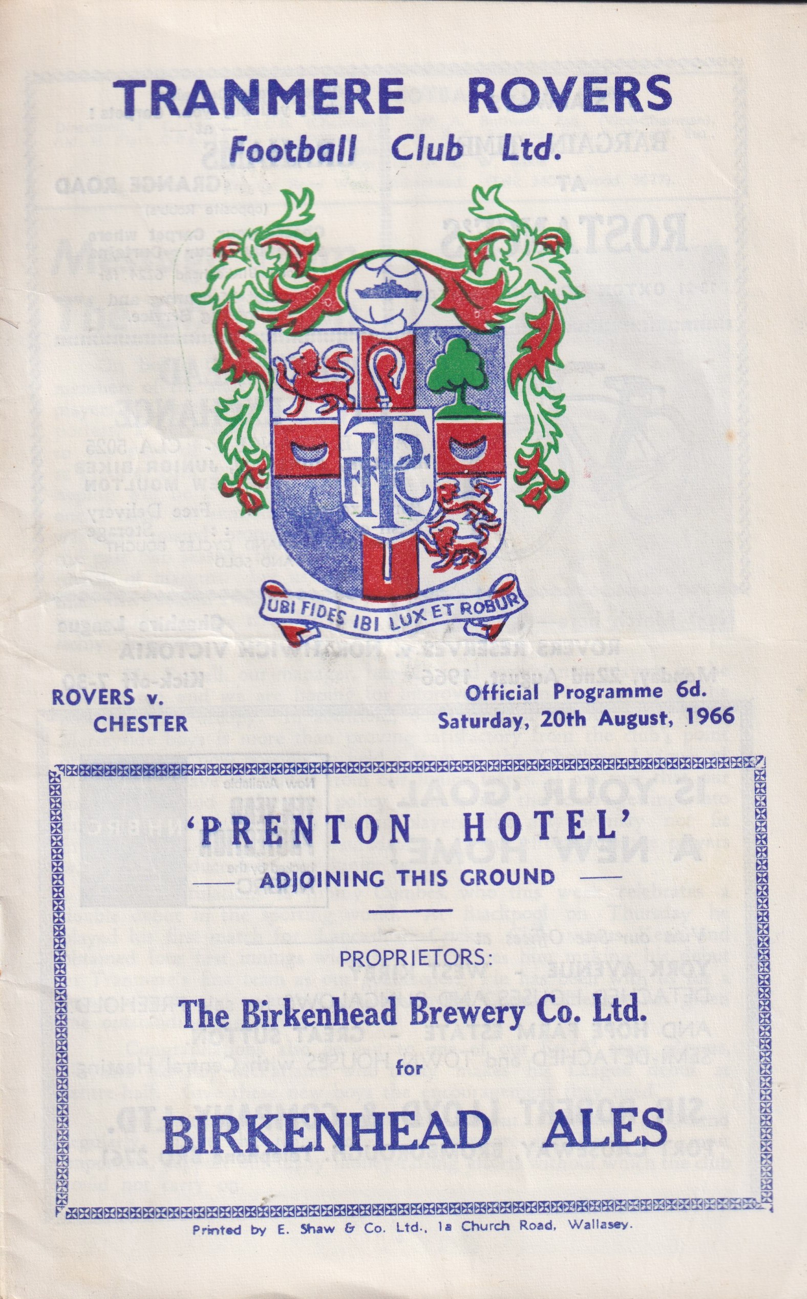 Match Programme for 20/08/1966