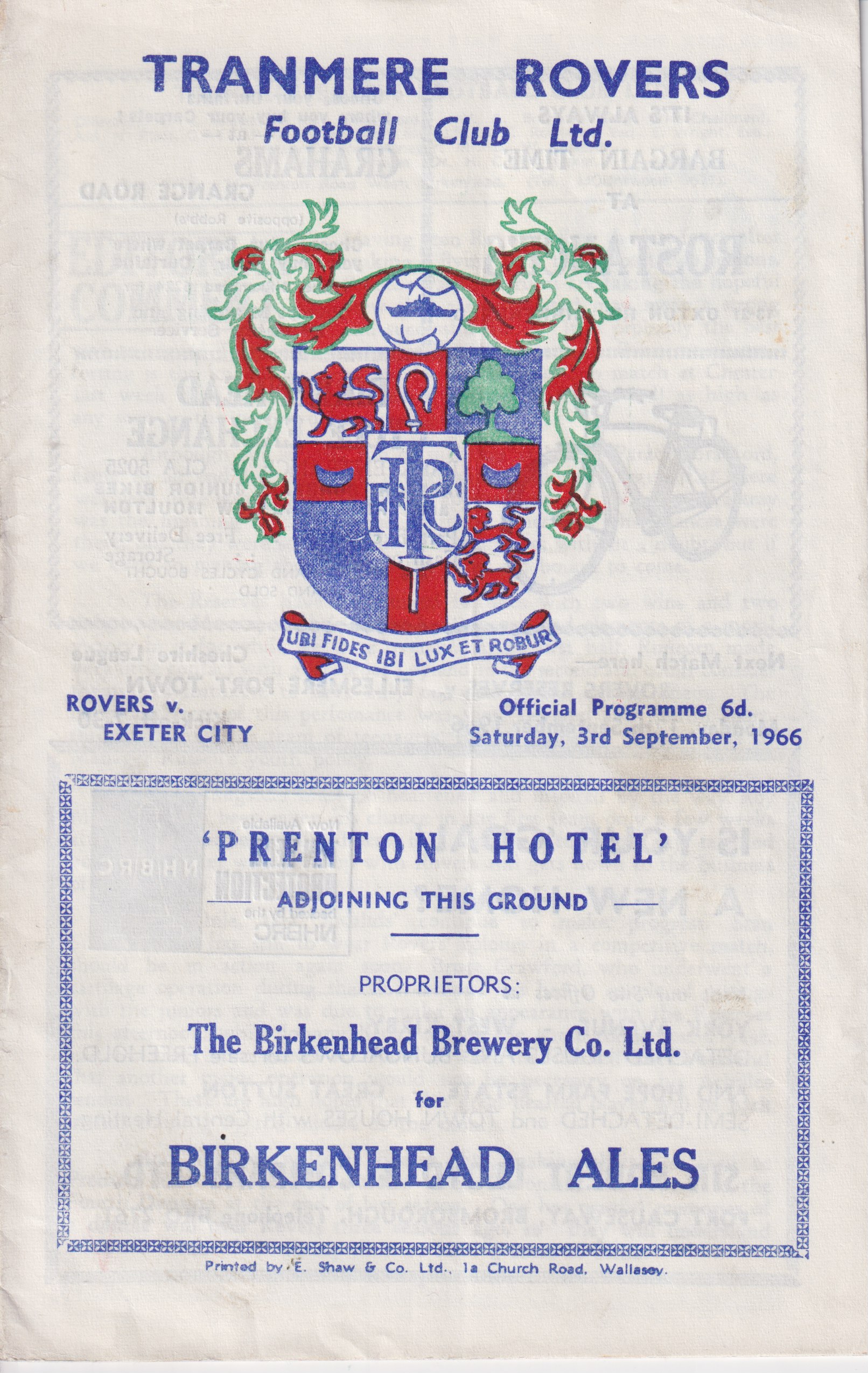 Match Programme for 03/09/1966