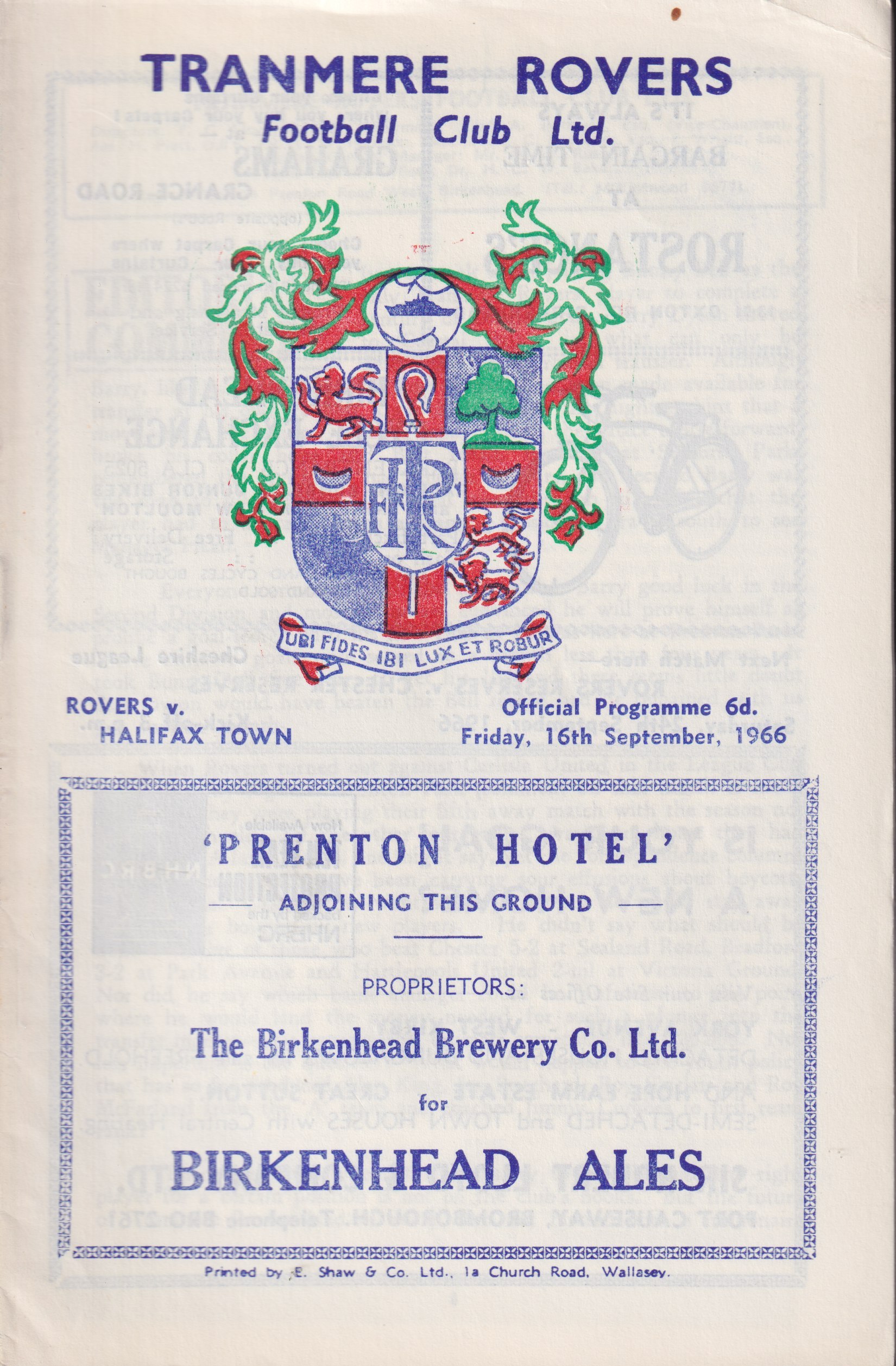 Match Programme for 16/09/1966