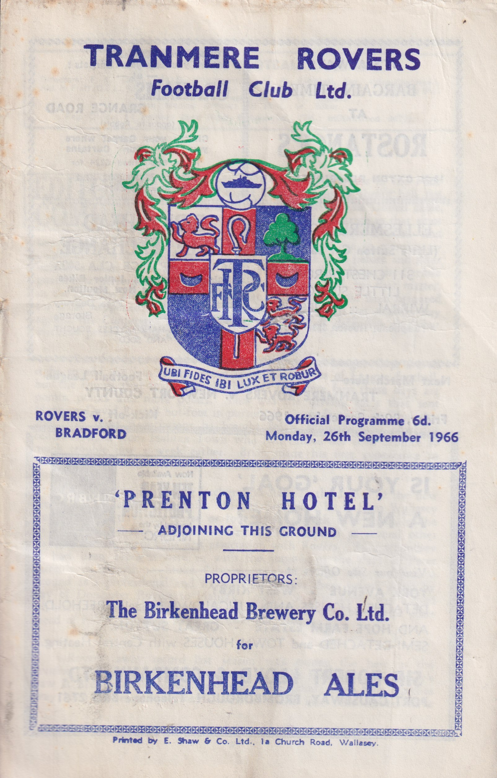 Match Programme for 26/09/1966