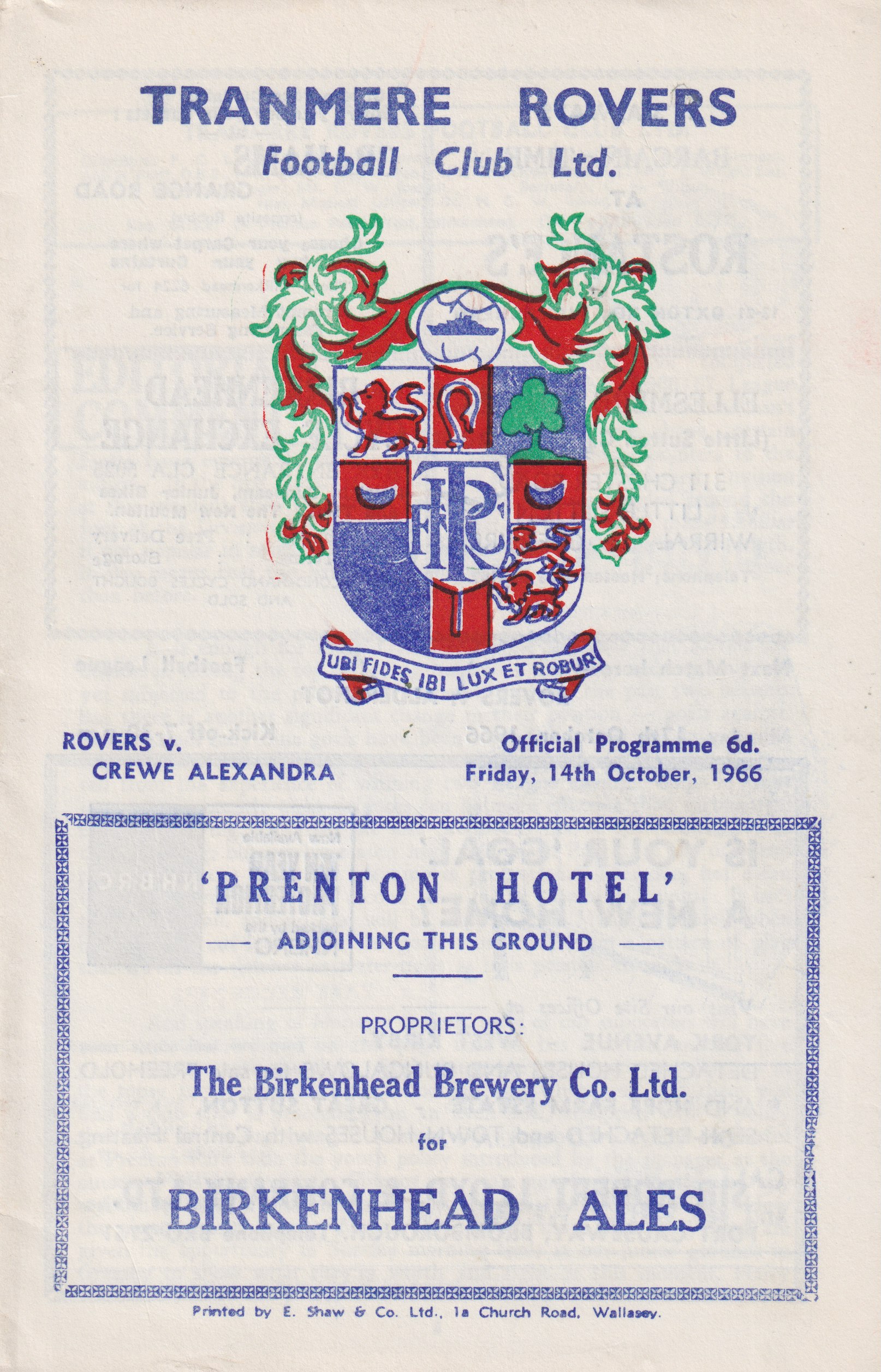 Match Programme for 14/10/1966