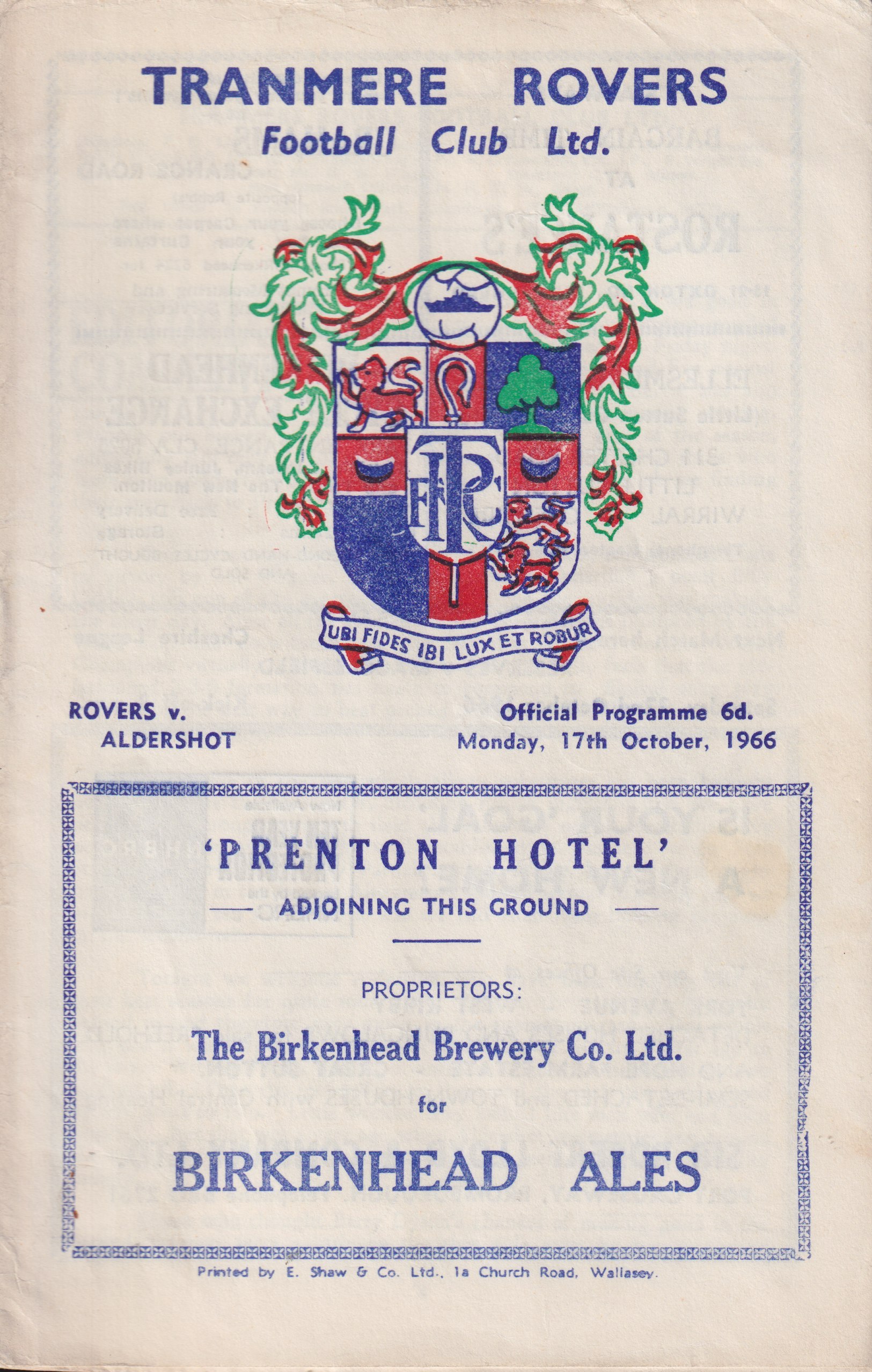 Match Programme for 17/10/1966