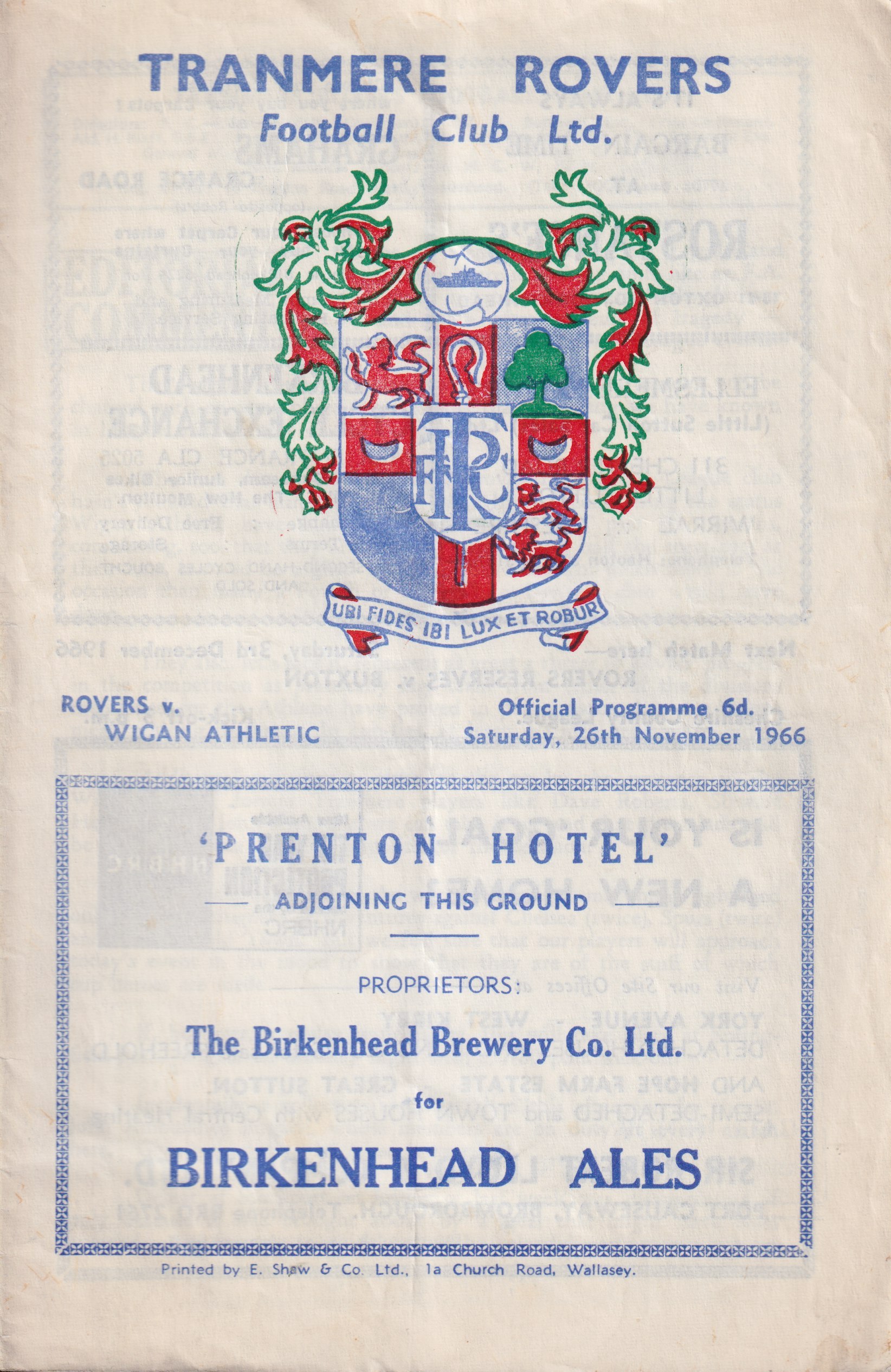 Match Programme for 26/11/1966