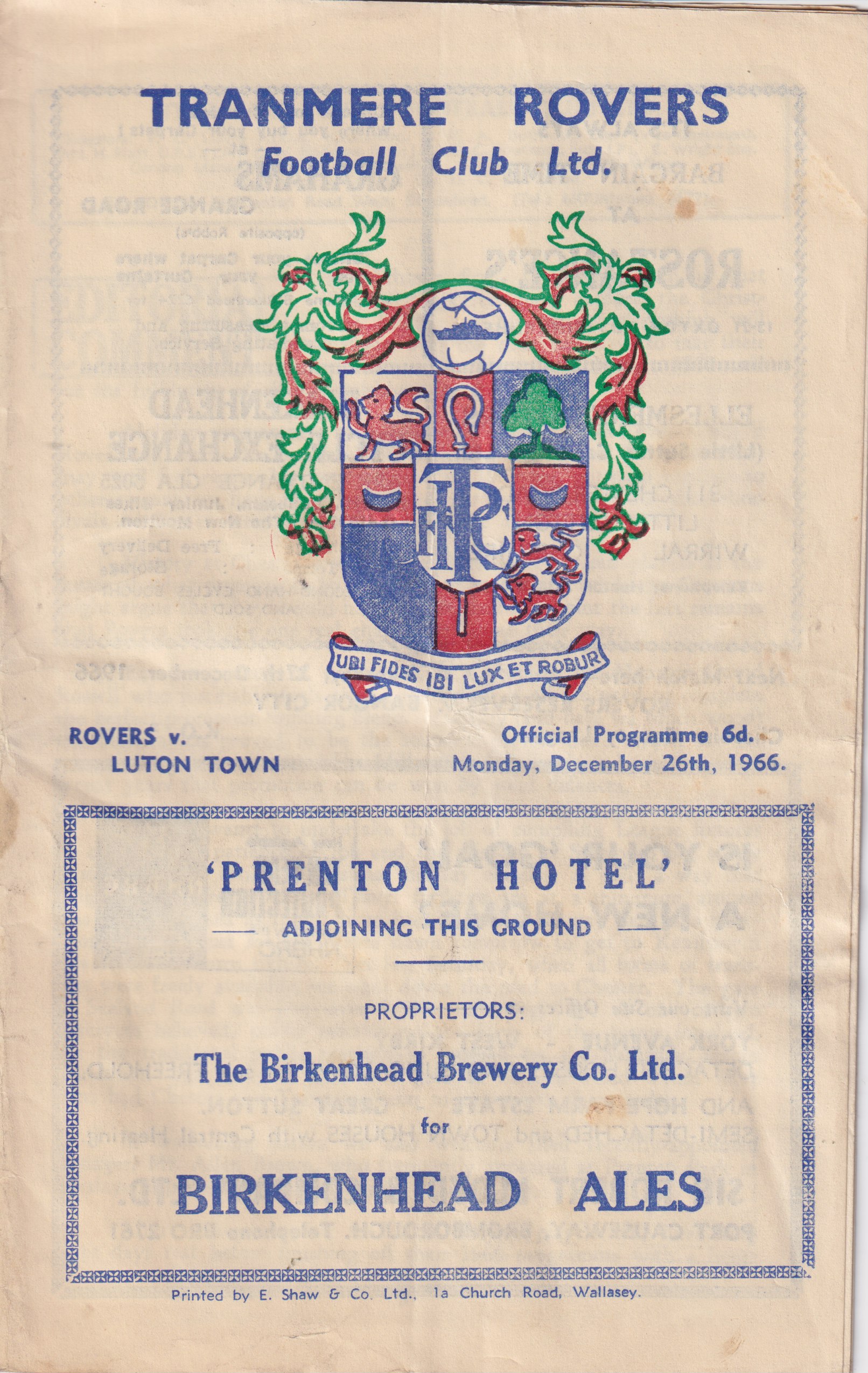 Match Programme for 26/12/1966