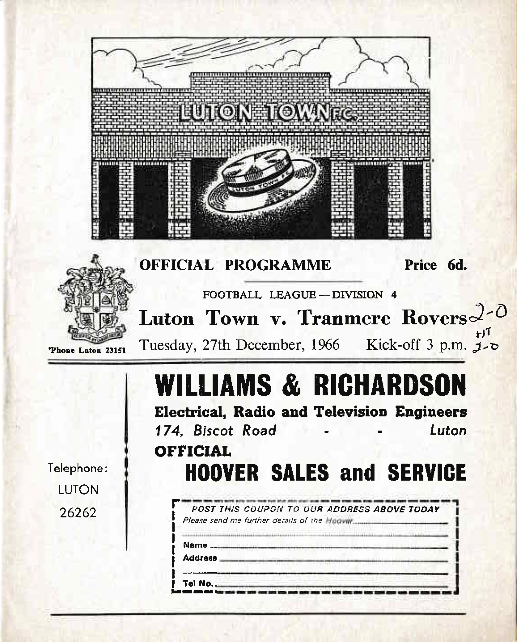 Match Programme for 27/12/1966