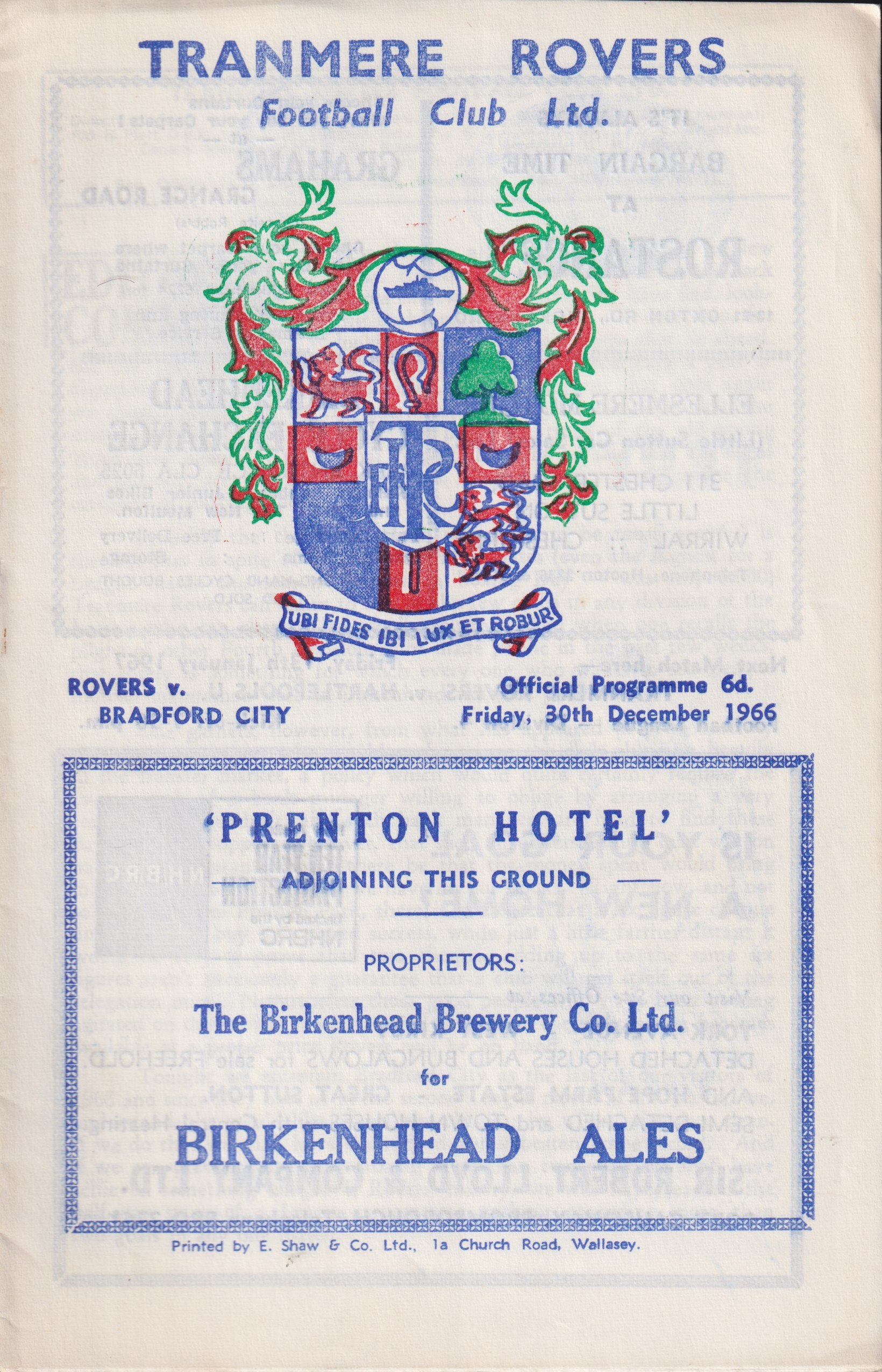 Match Programme for 30/12/1966