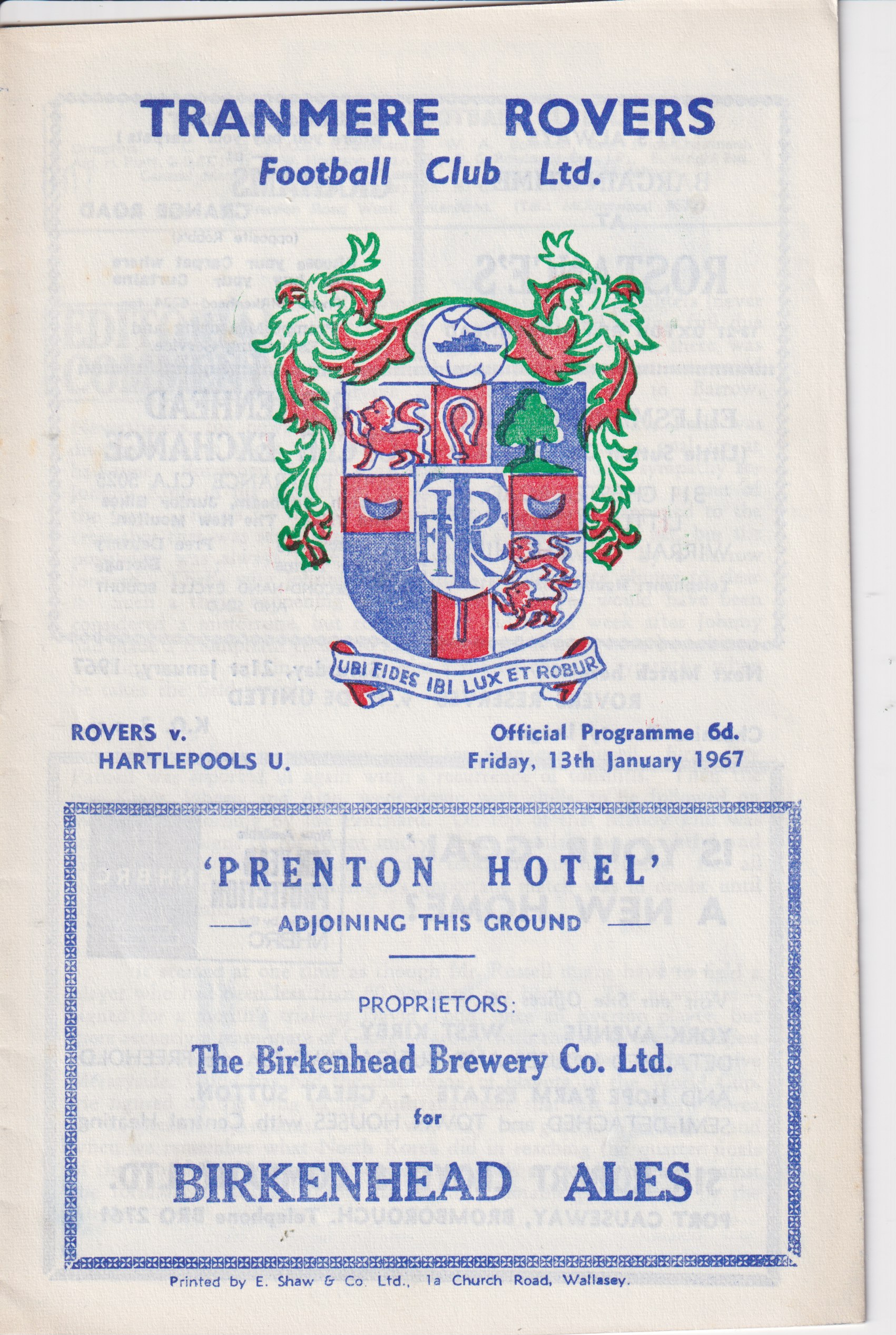 Match Programme for 13/01/1967