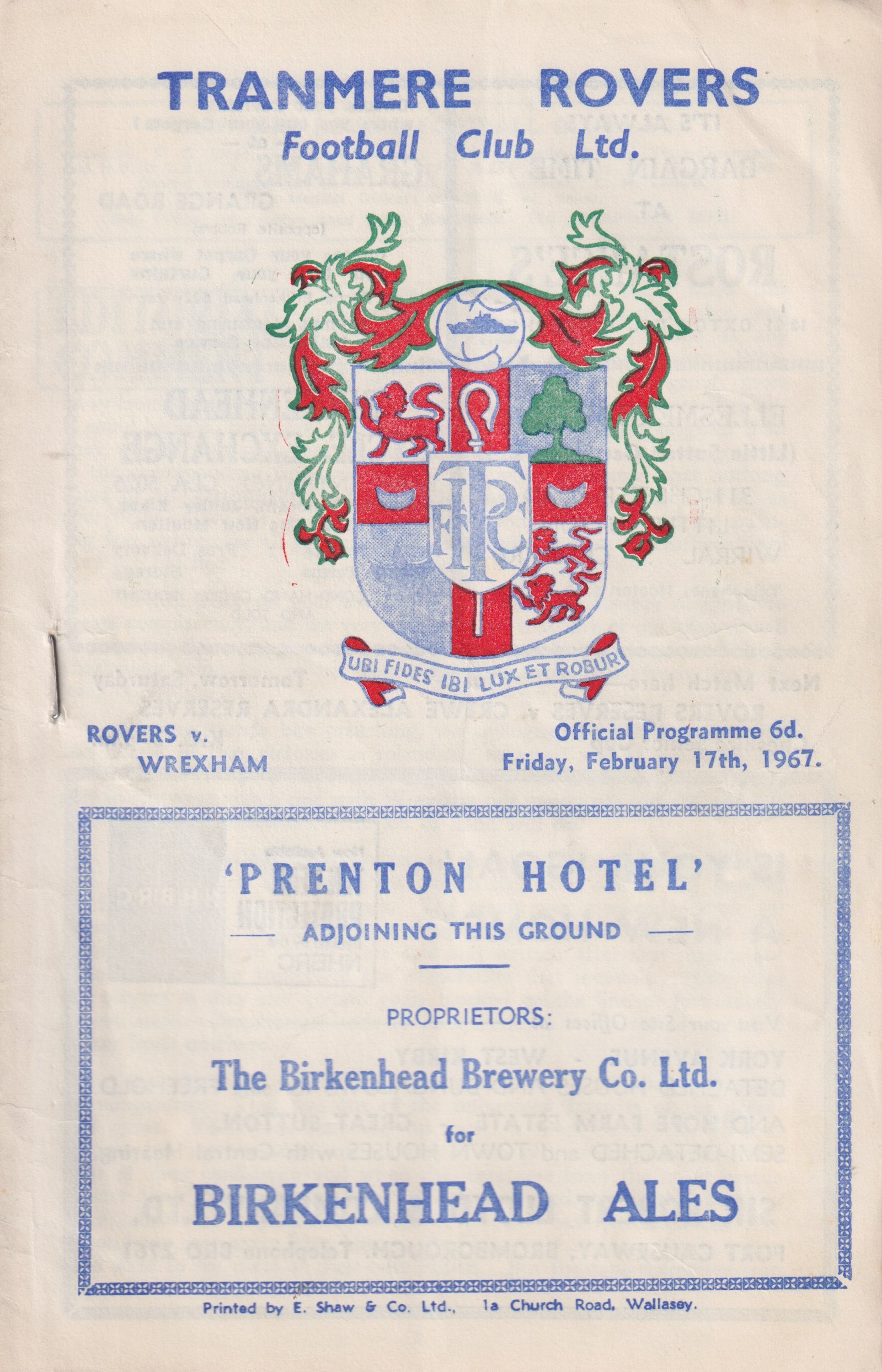 Match Programme for 17/02/1967