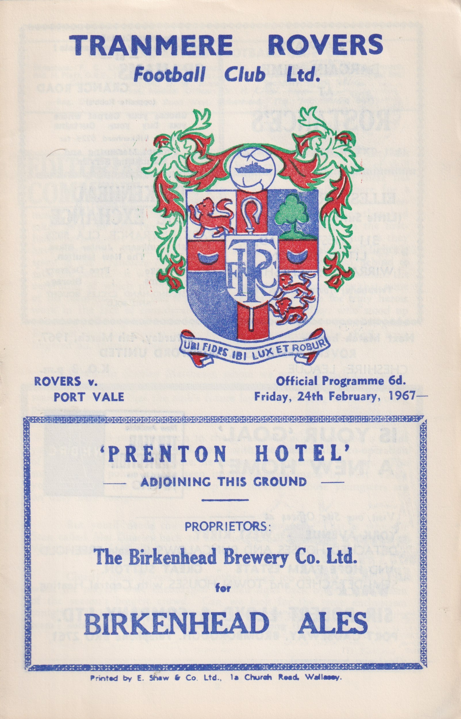 Match Programme for 24/02/1967