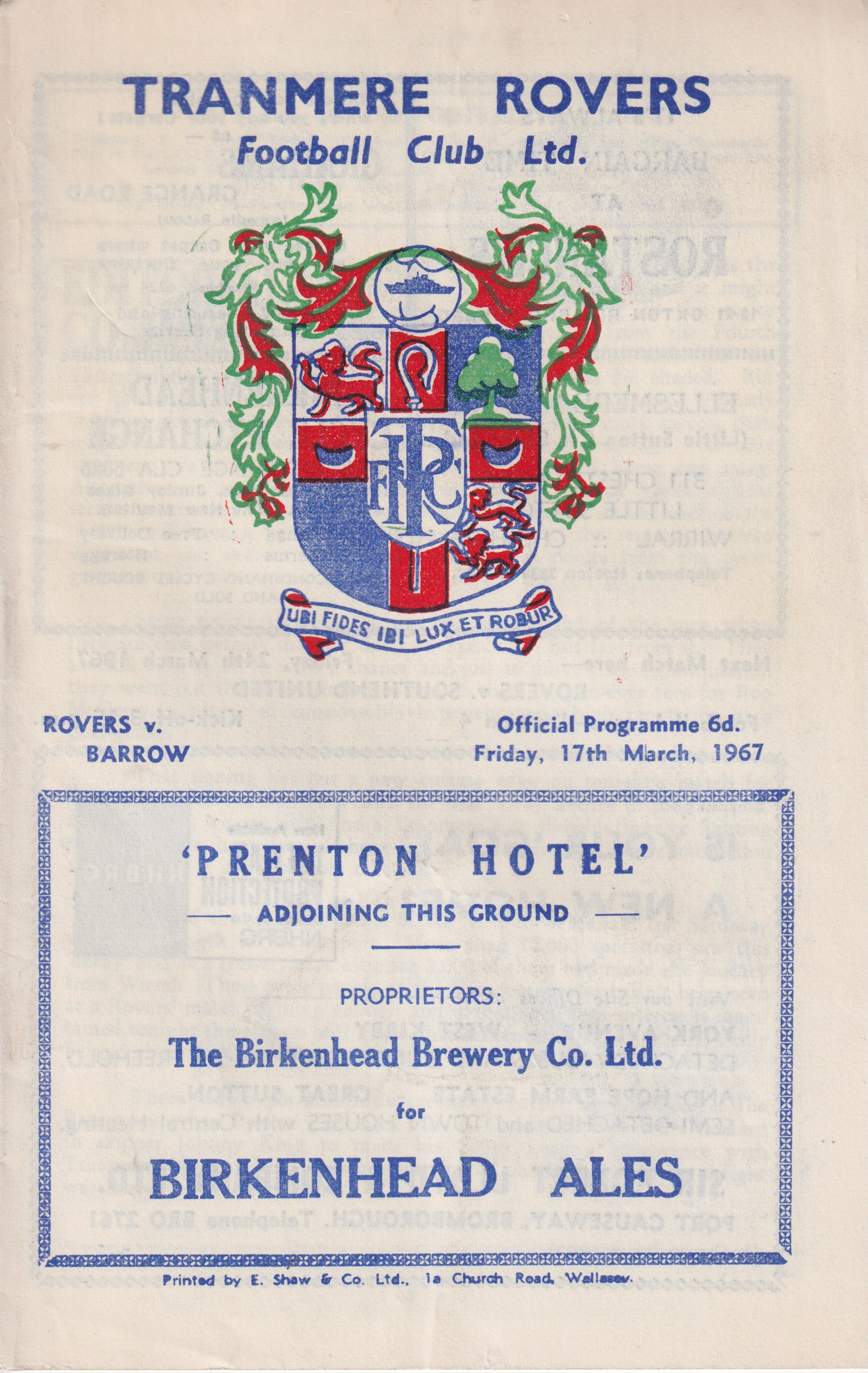 Match Programme for 17/03/1967