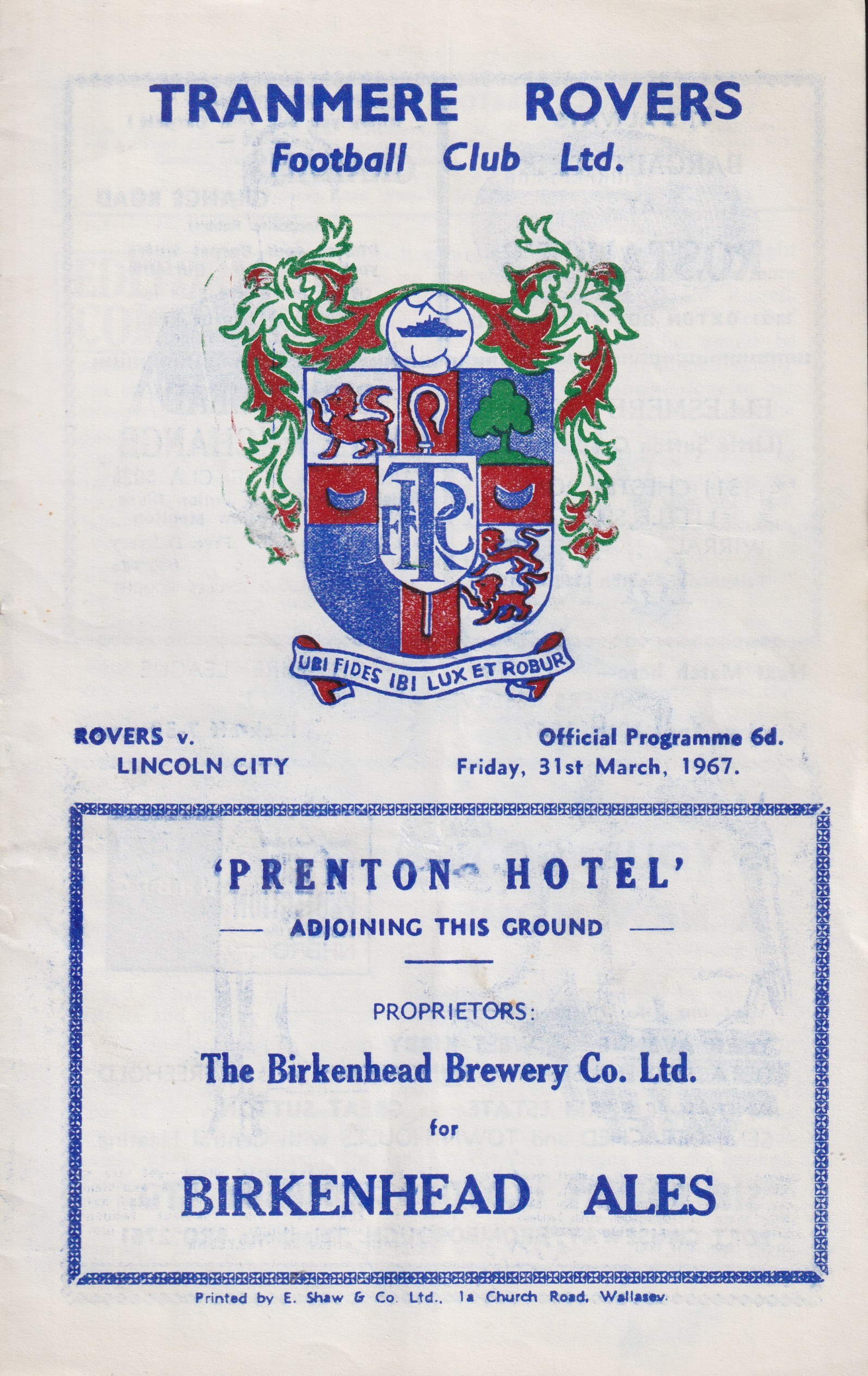 Match Programme for 31/03/1967