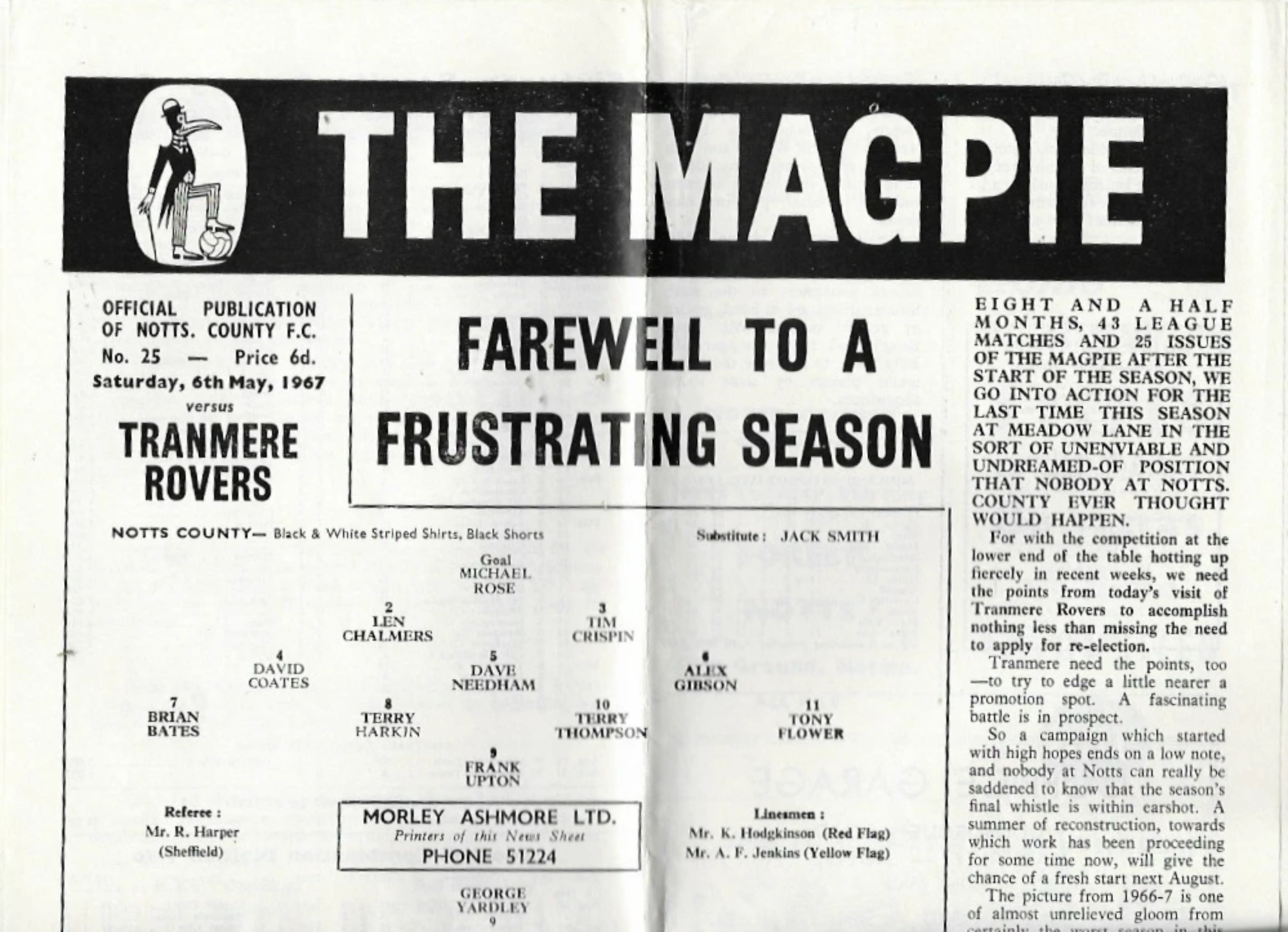 Match Programme for 06/05/1967