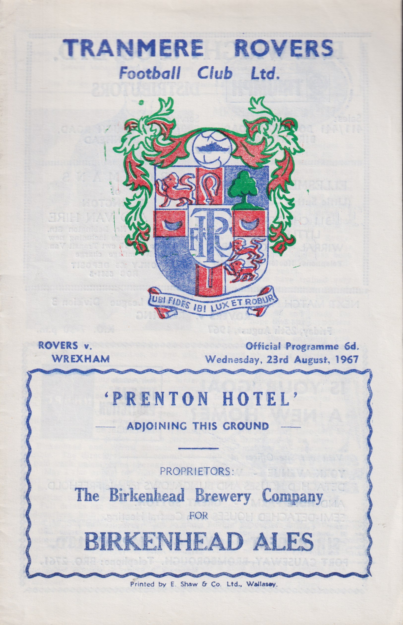 Match Programme for 23/08/1967