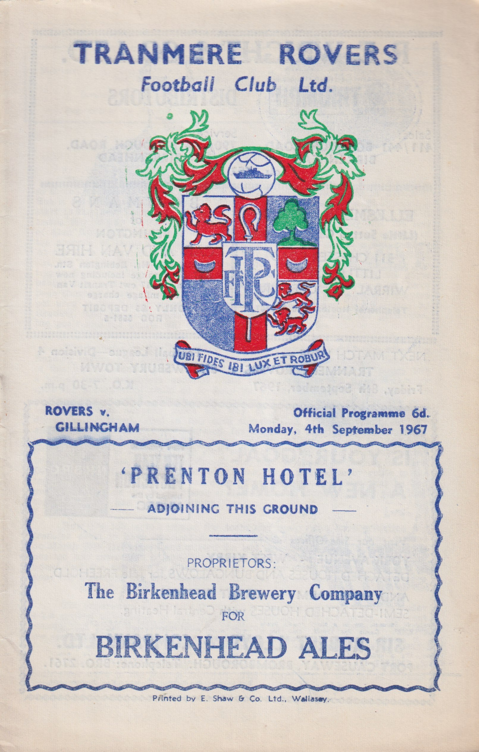 Match Programme for 04/09/1967