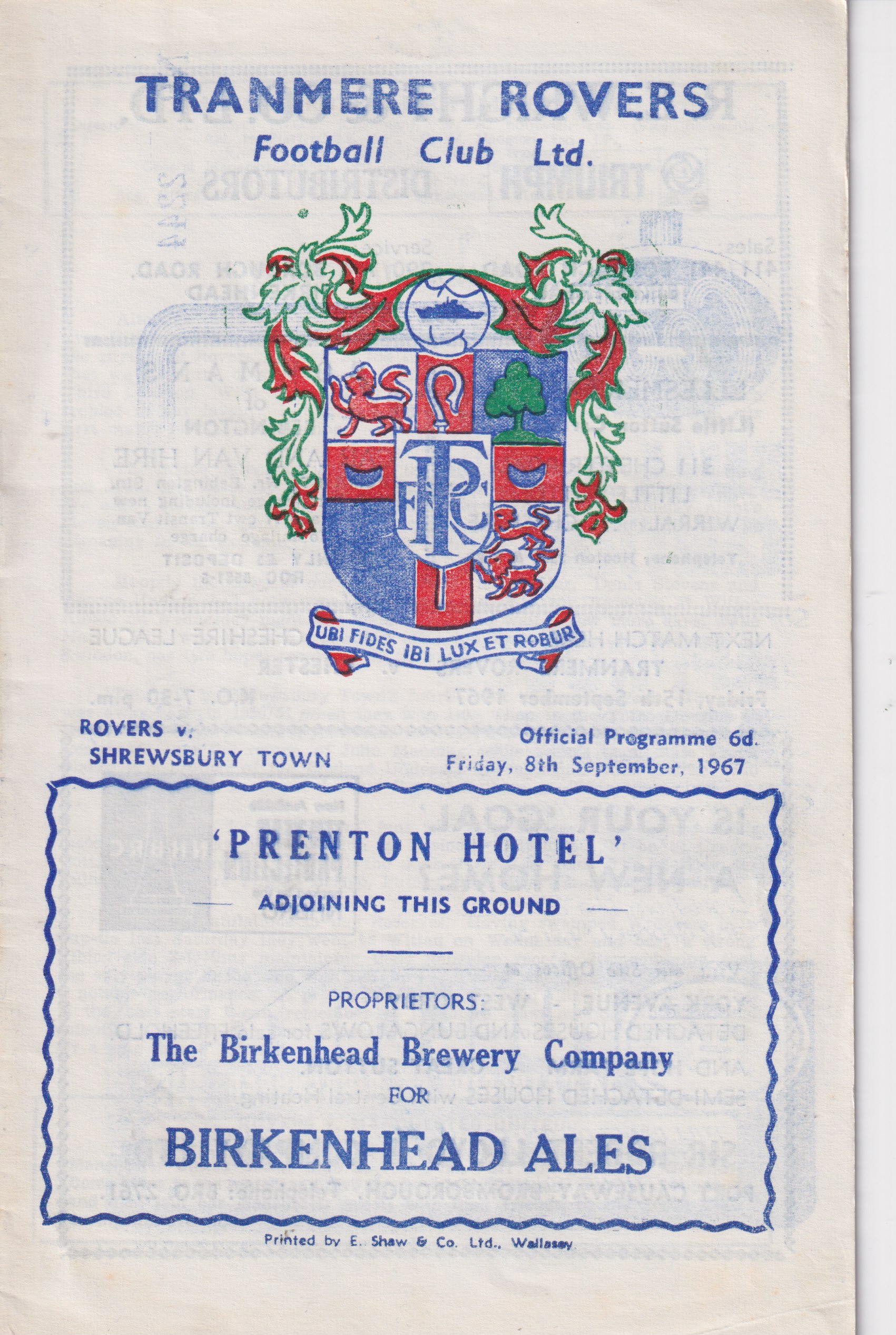 Match Programme for 08/09/1967