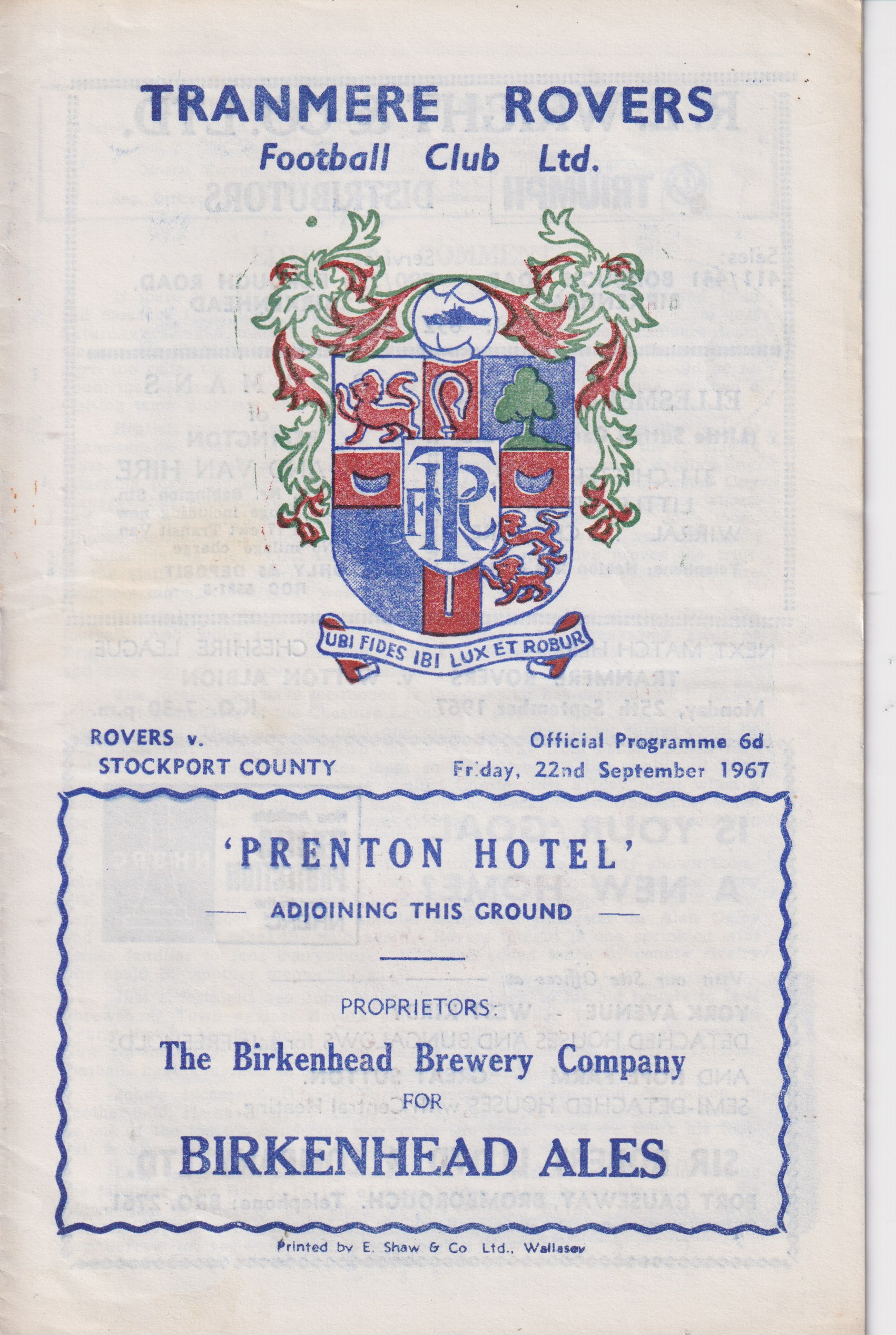 Match Programme for 22/09/1967