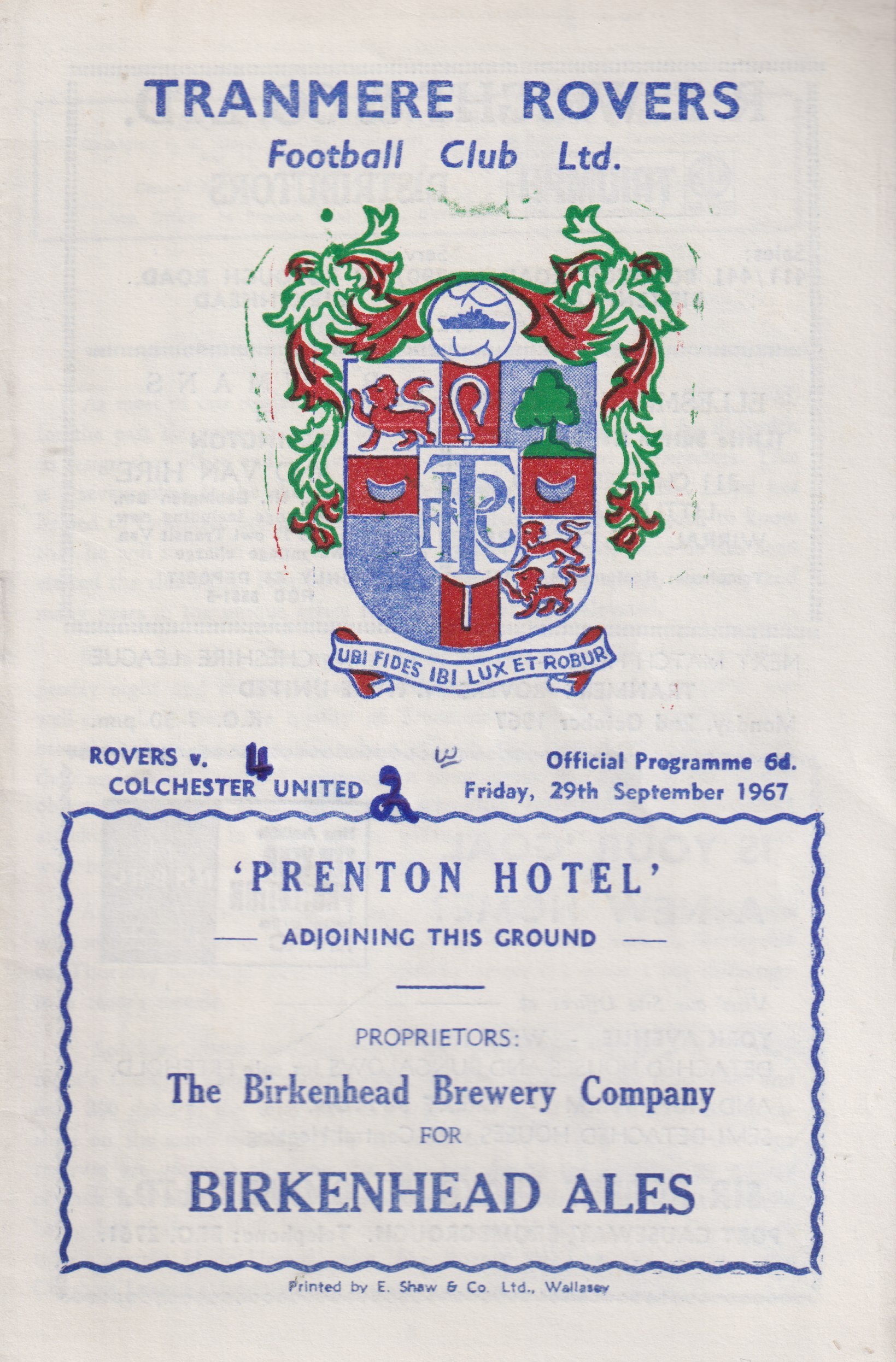 Match Programme for 29/09/1967