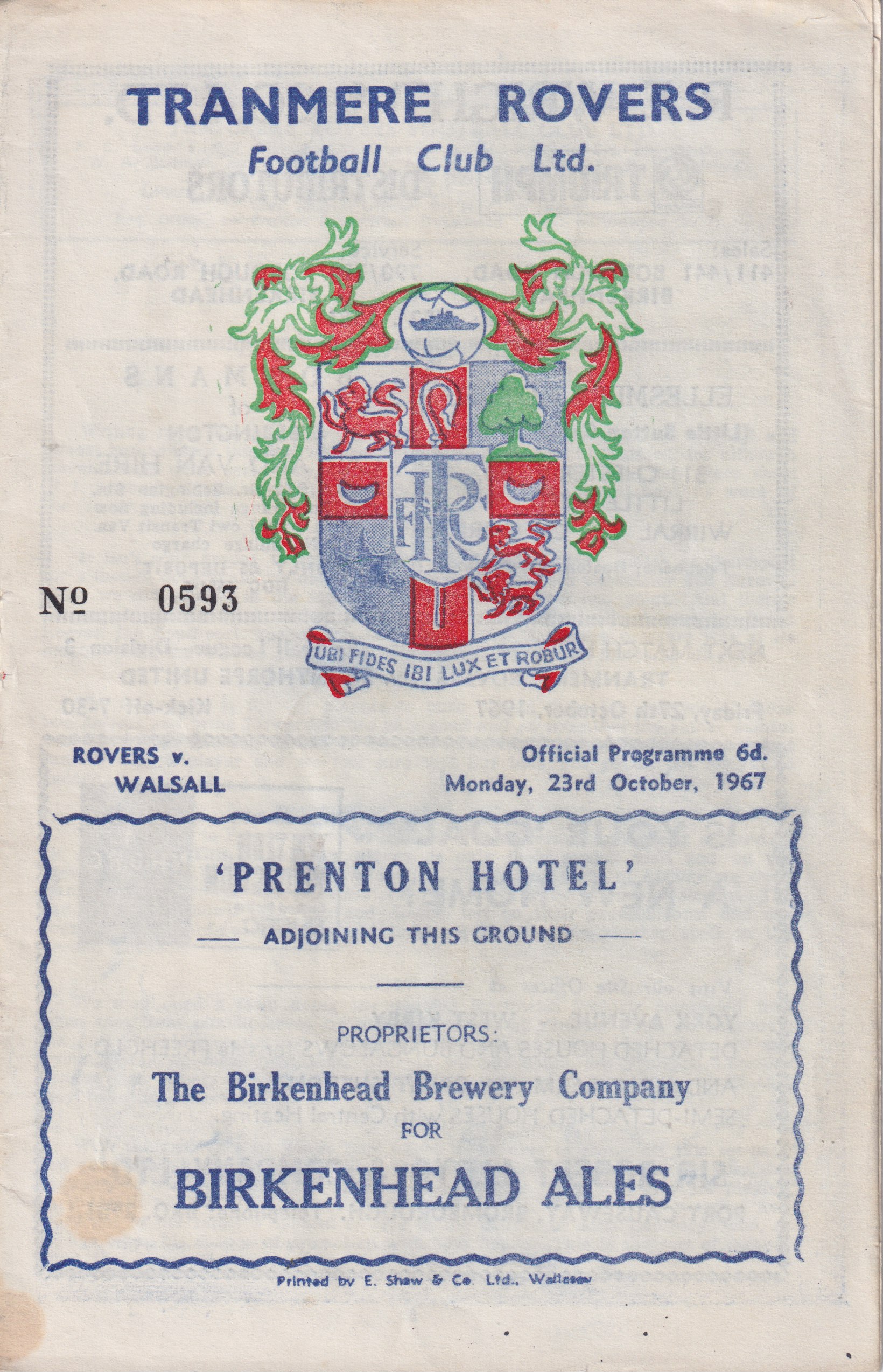 Match Programme for 23/10/1967