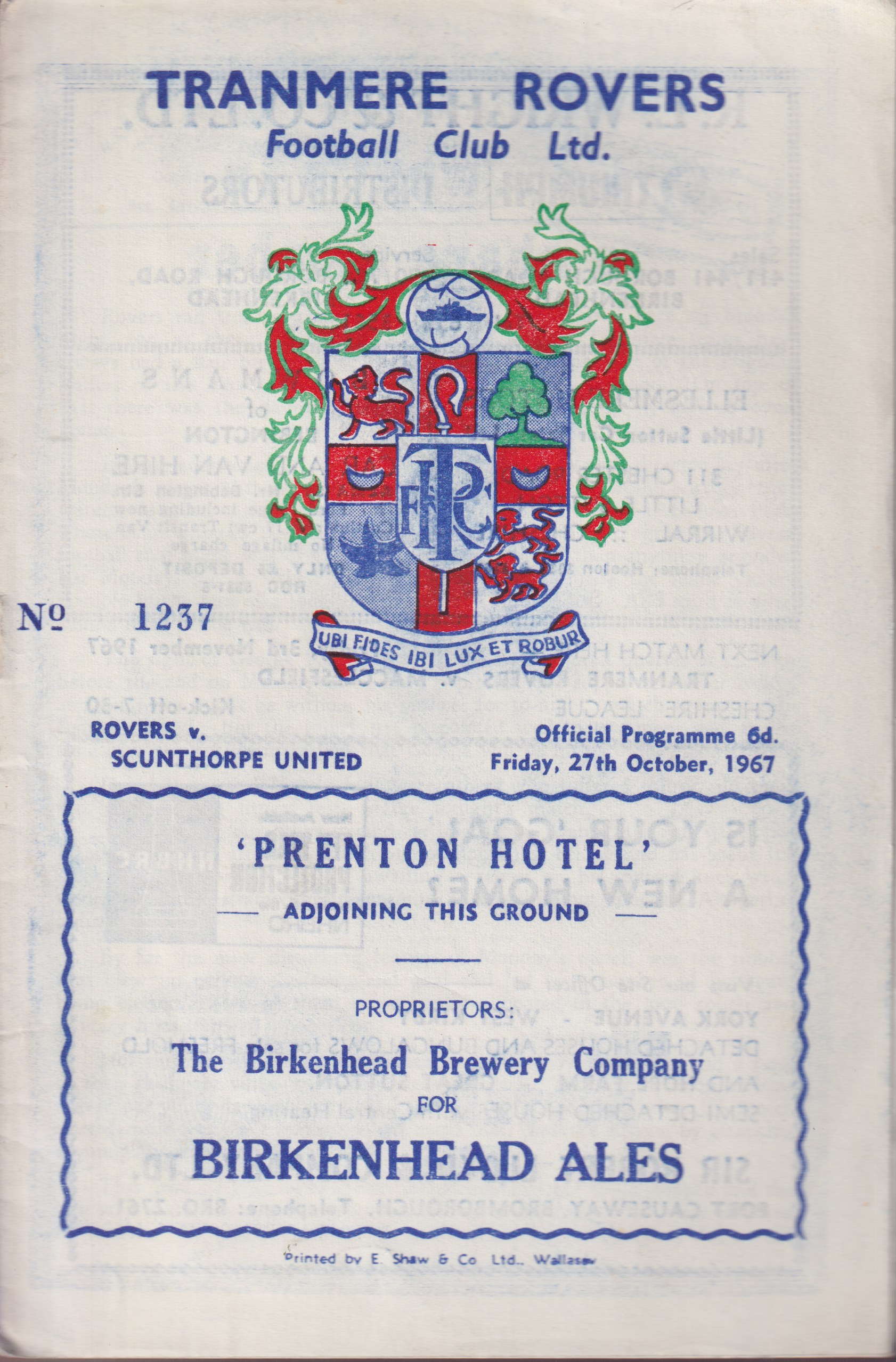 Match Programme for 27/10/1967