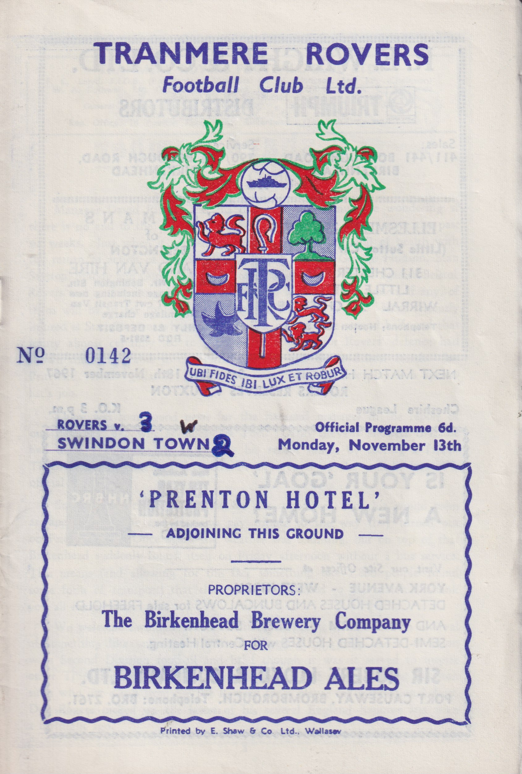 Match Programme for 13/11/1967