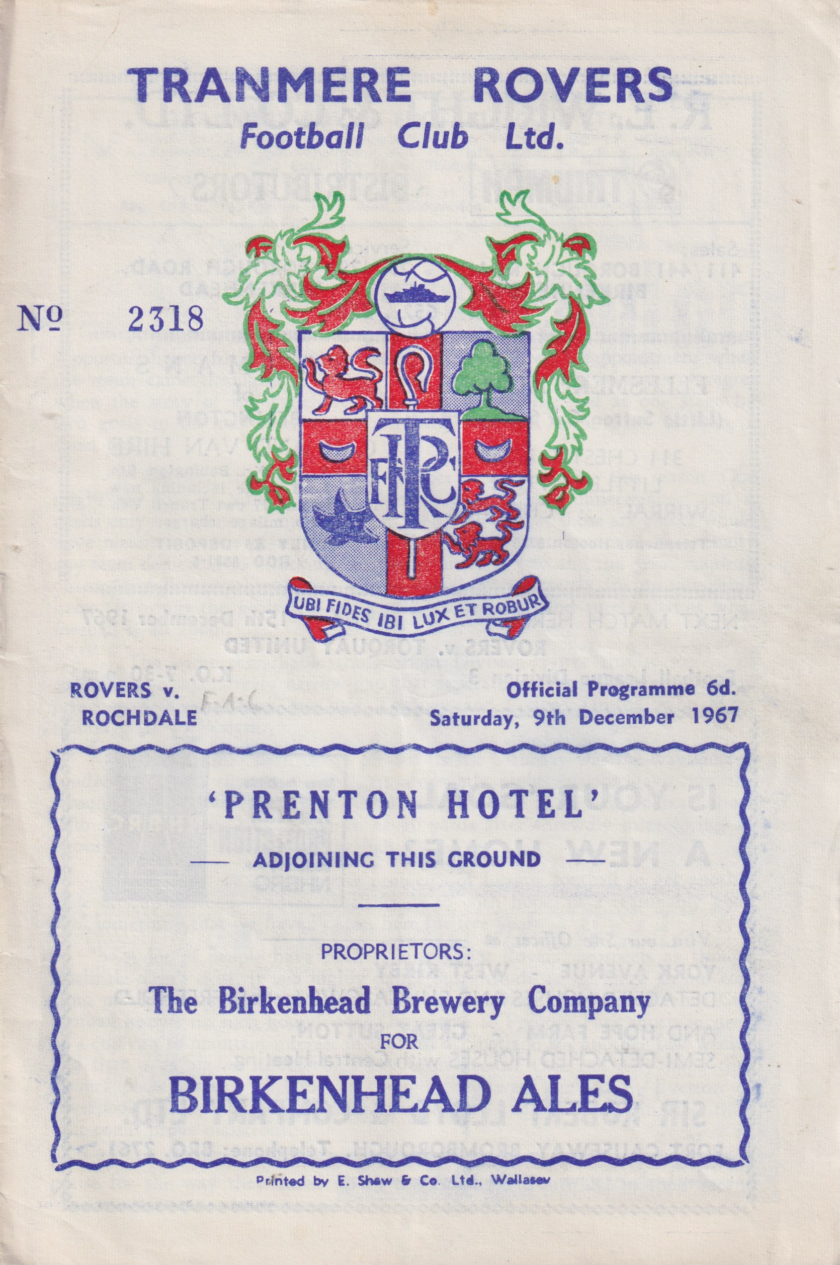 Match Programme for 09/12/1967