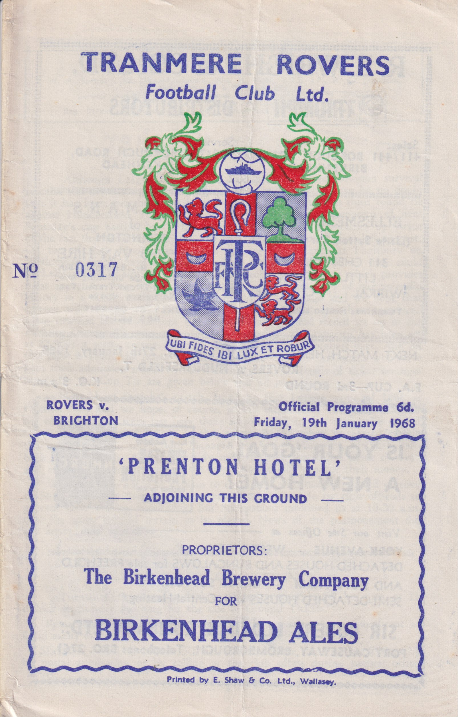 Match Programme for 19/01/1968