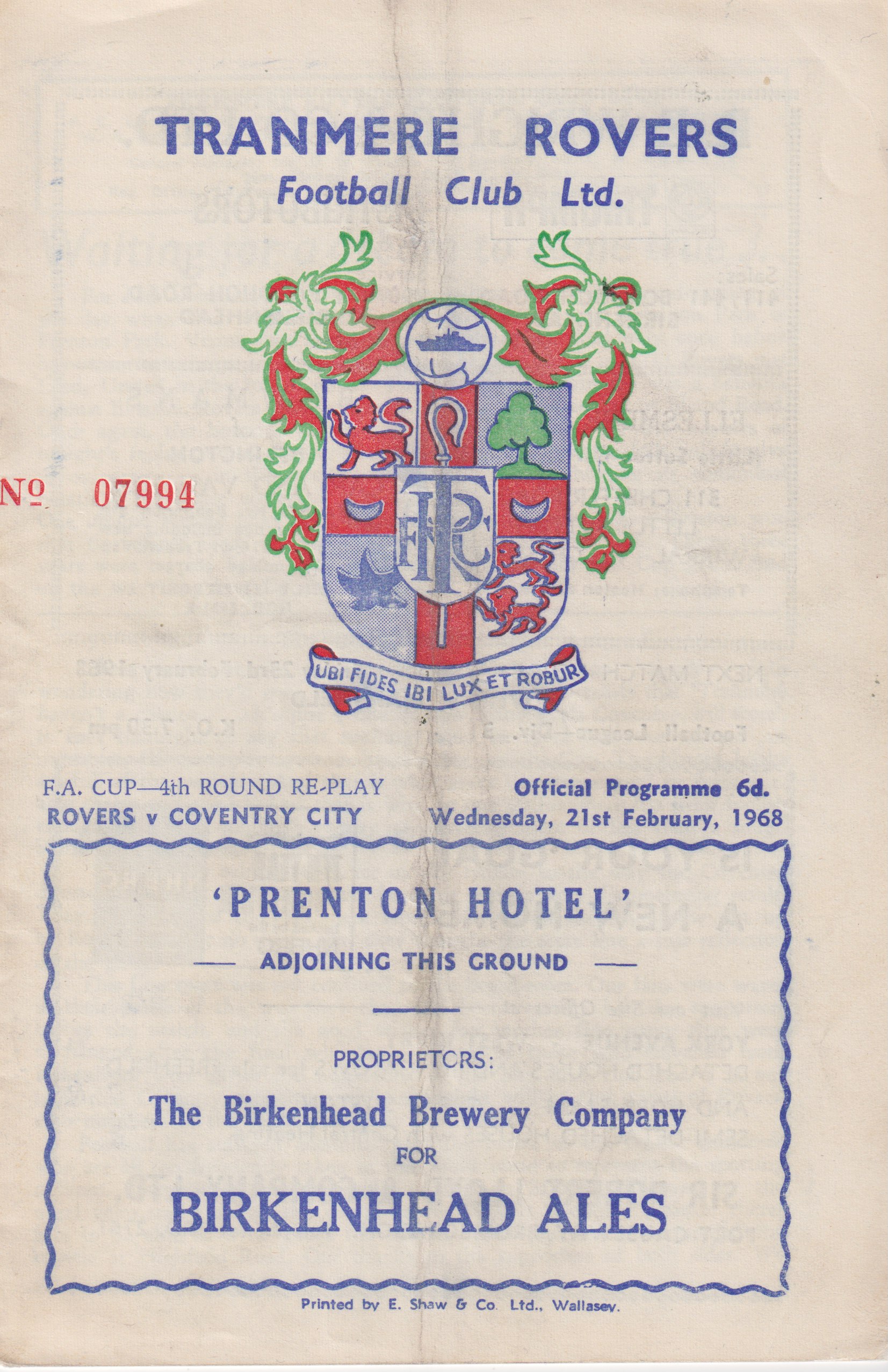 Match Programme for 21/02/1968