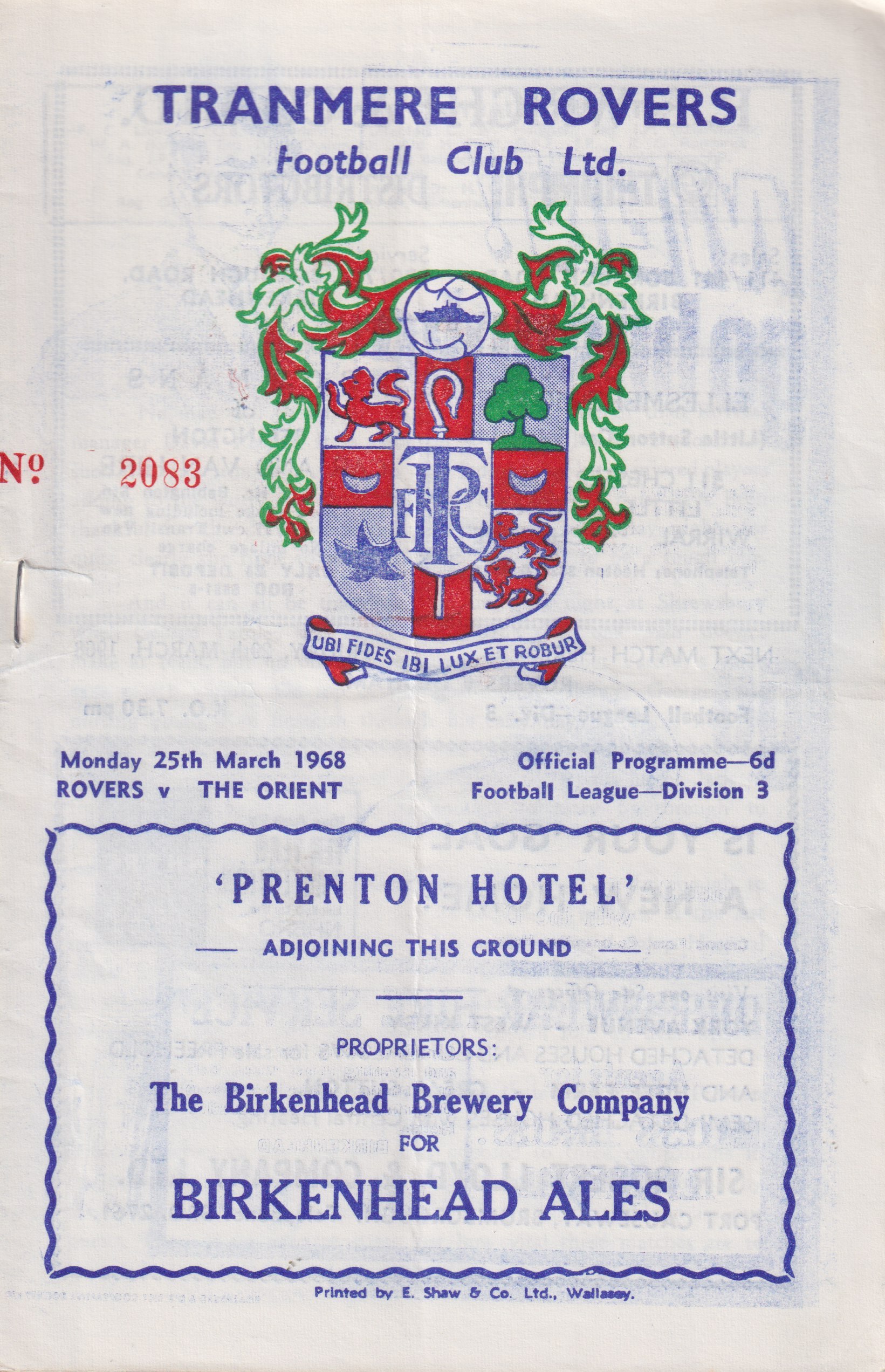 Match Programme for 25/03/1968