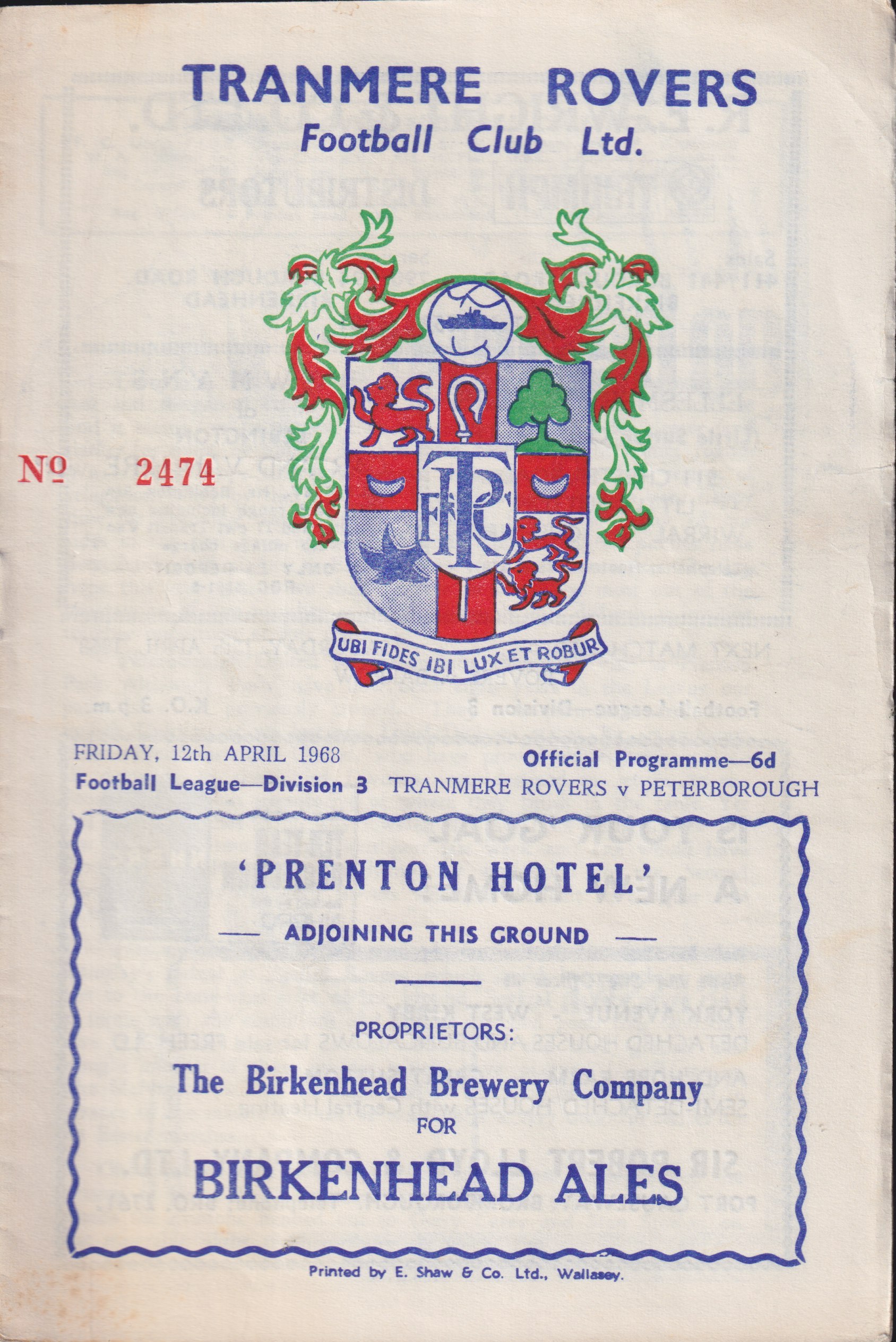 Match Programme for 12/04/1968