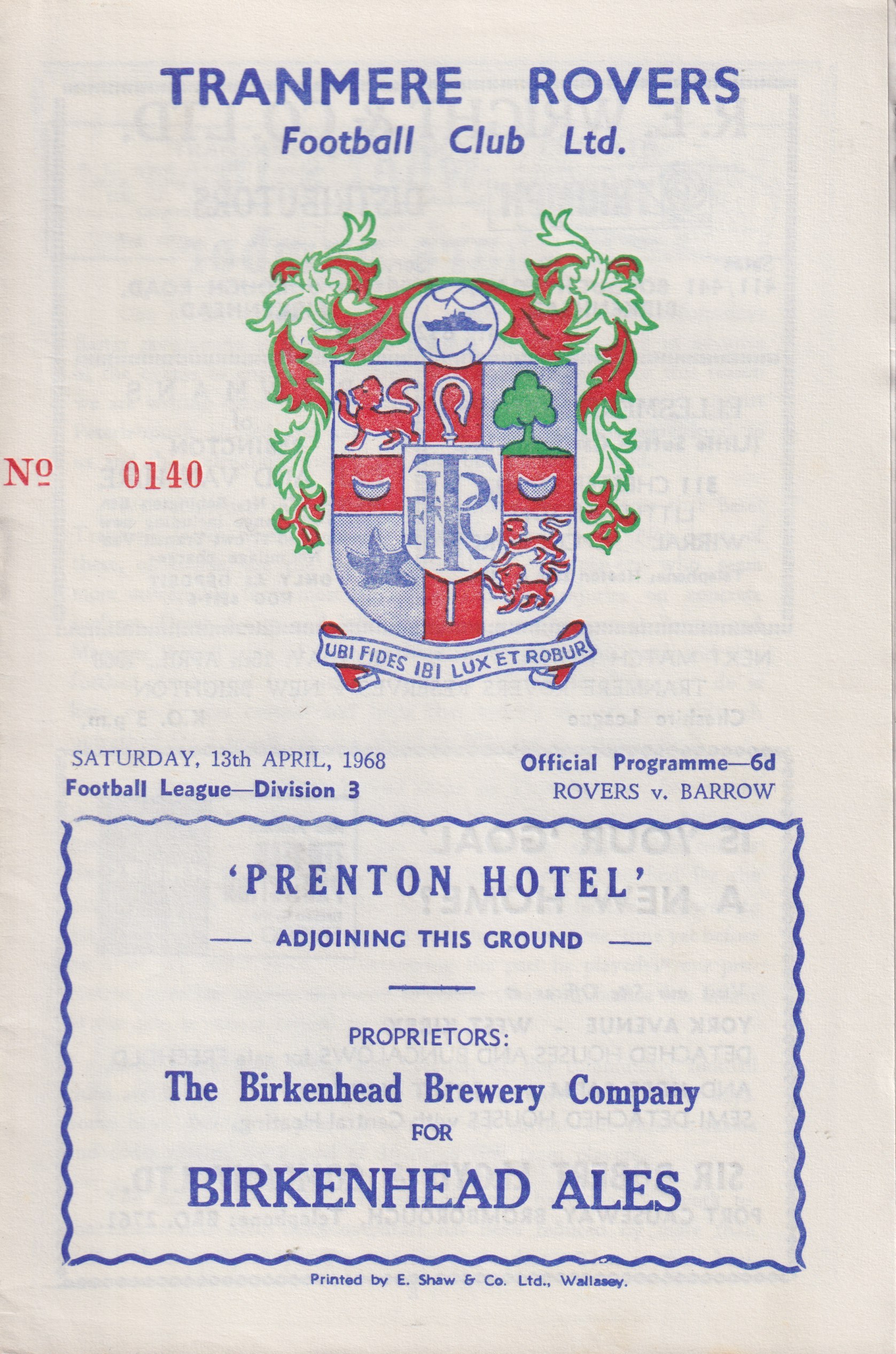 Match Programme for 13/04/1968