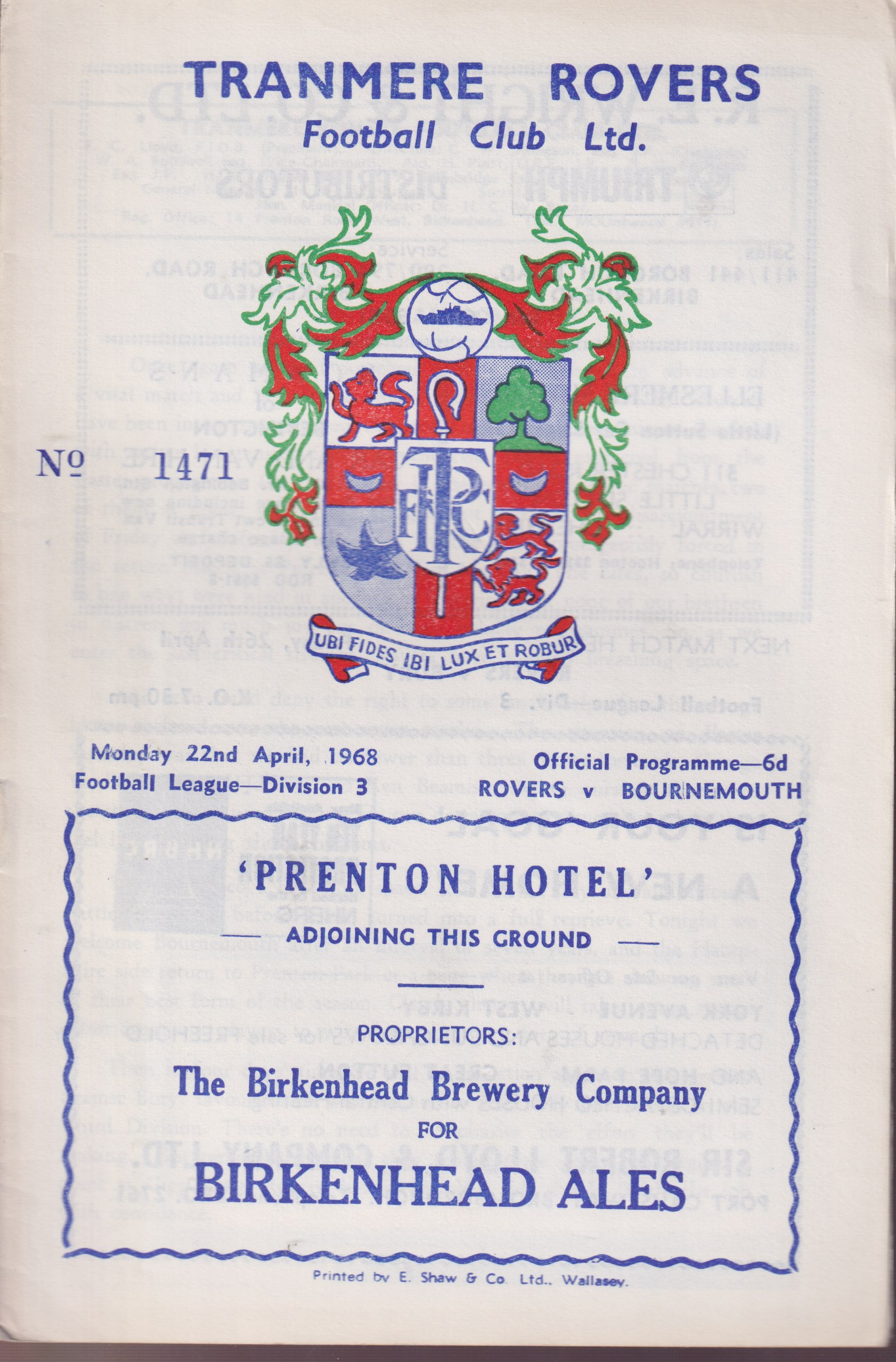 Match Programme for 22/04/1968