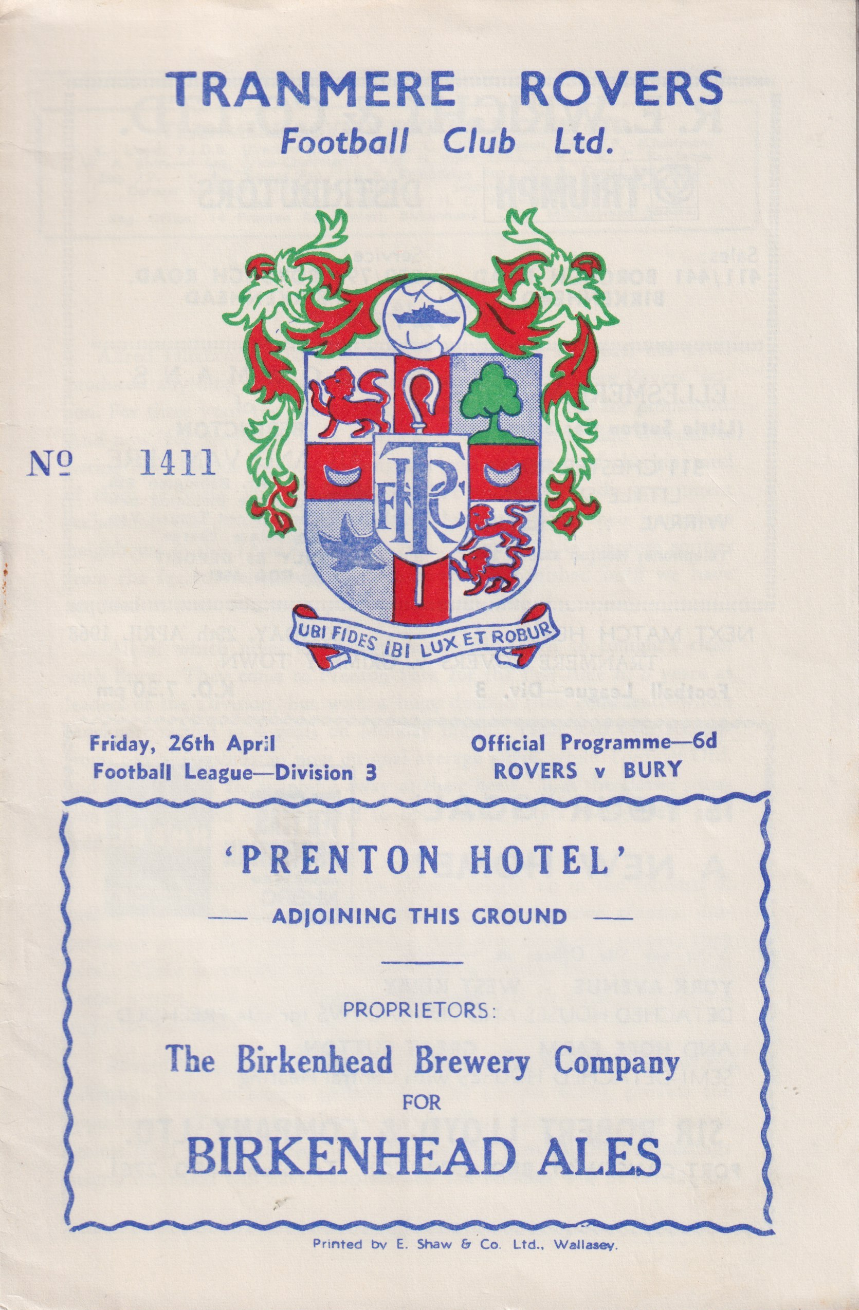 Match Programme for 26/04/1968