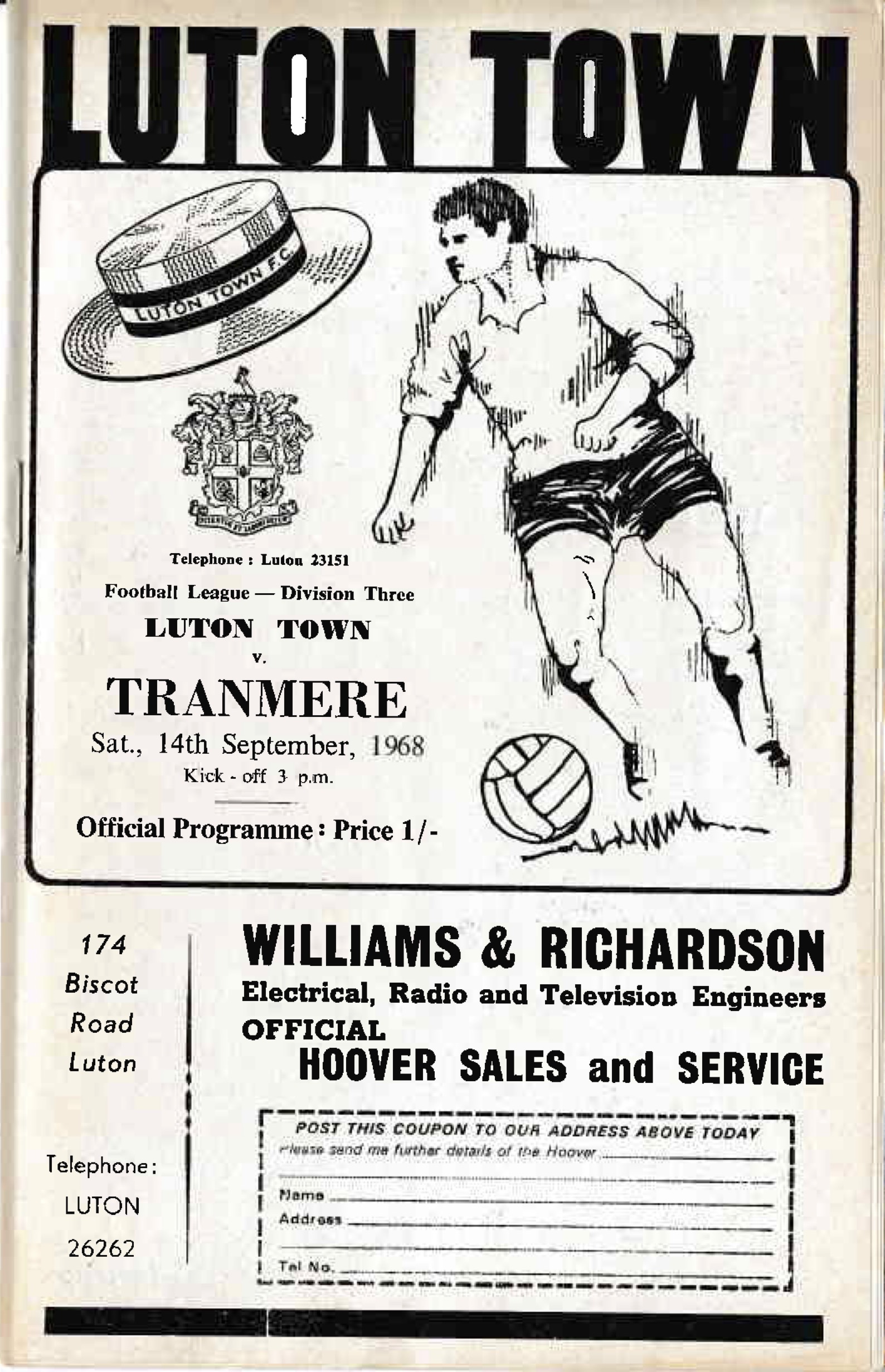 Match Programme for 14/09/1968