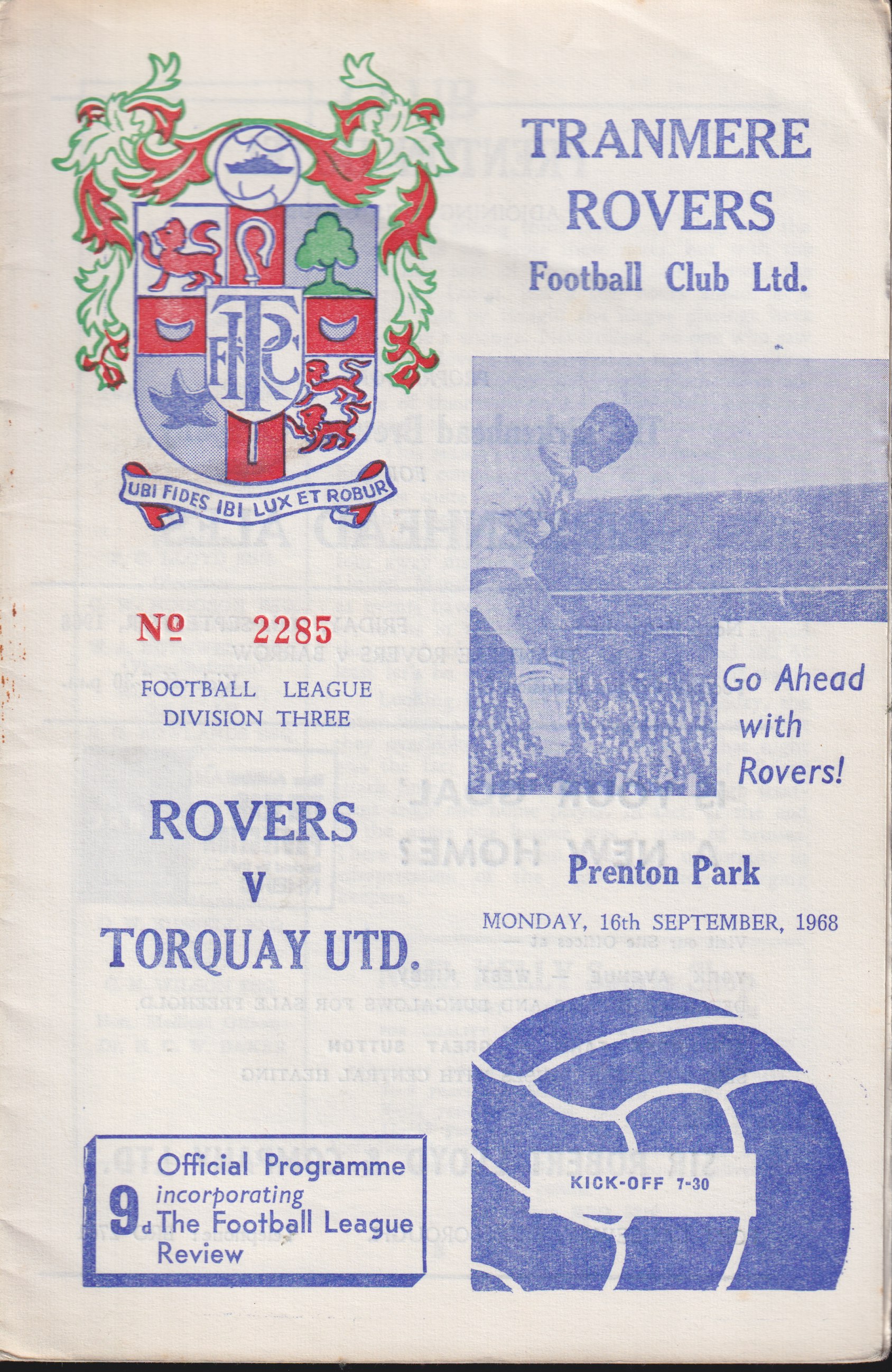 Match Programme for 16/09/1968