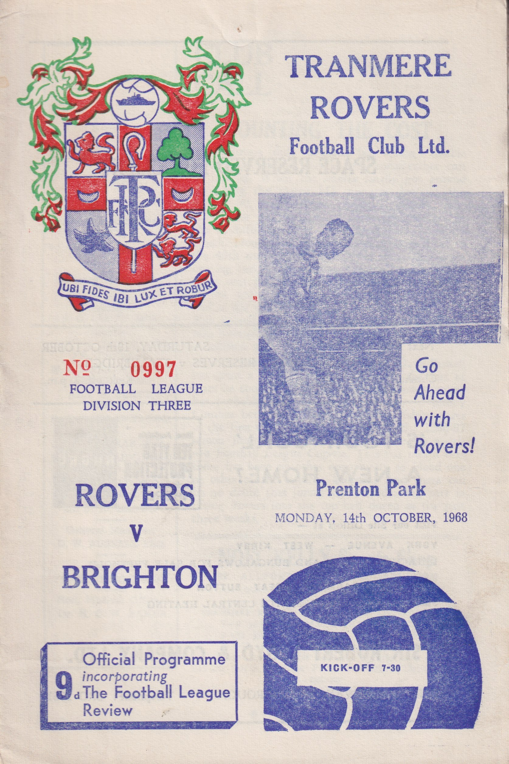 Match Programme for 14/10/1968
