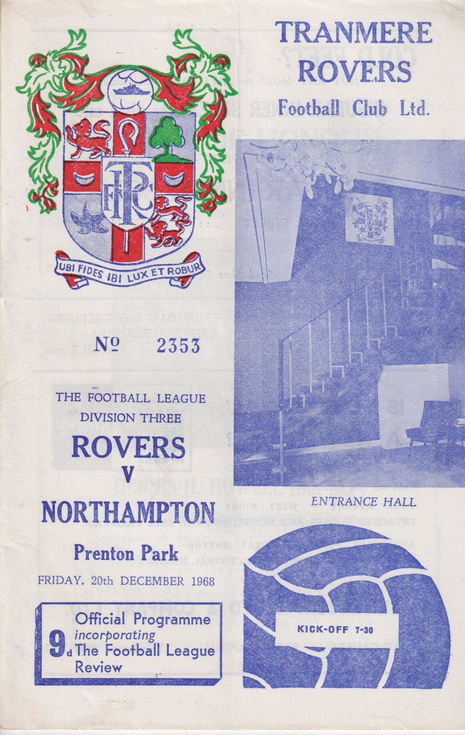 Match Programme for 20/12/1968