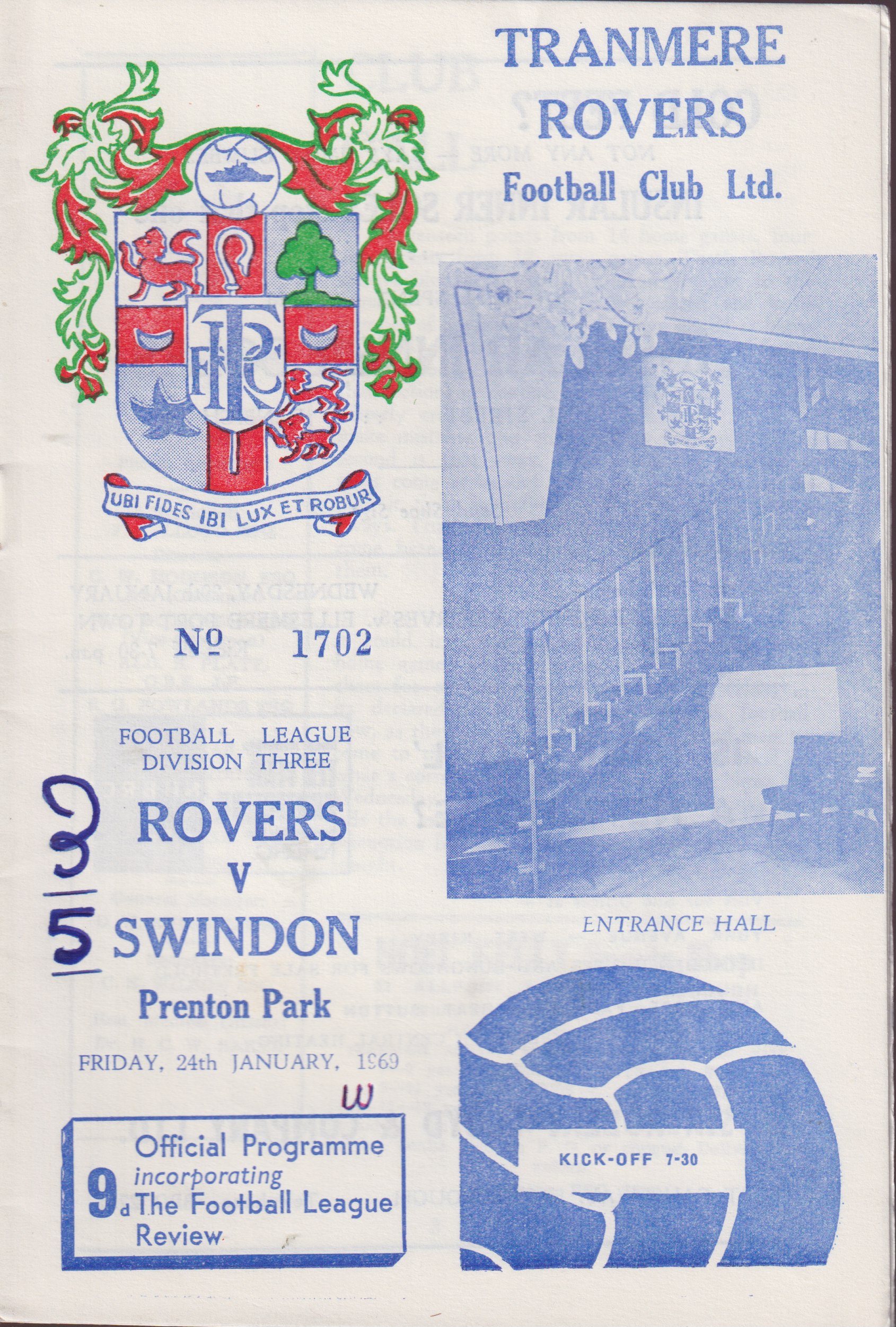 Match Programme for 24/01/1969