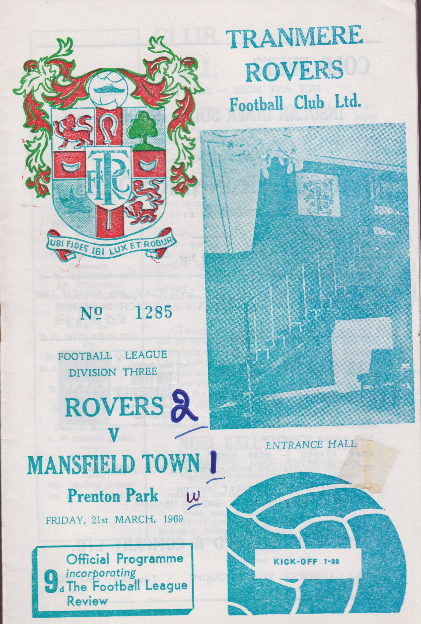 Match Programme for 21/03/1969
