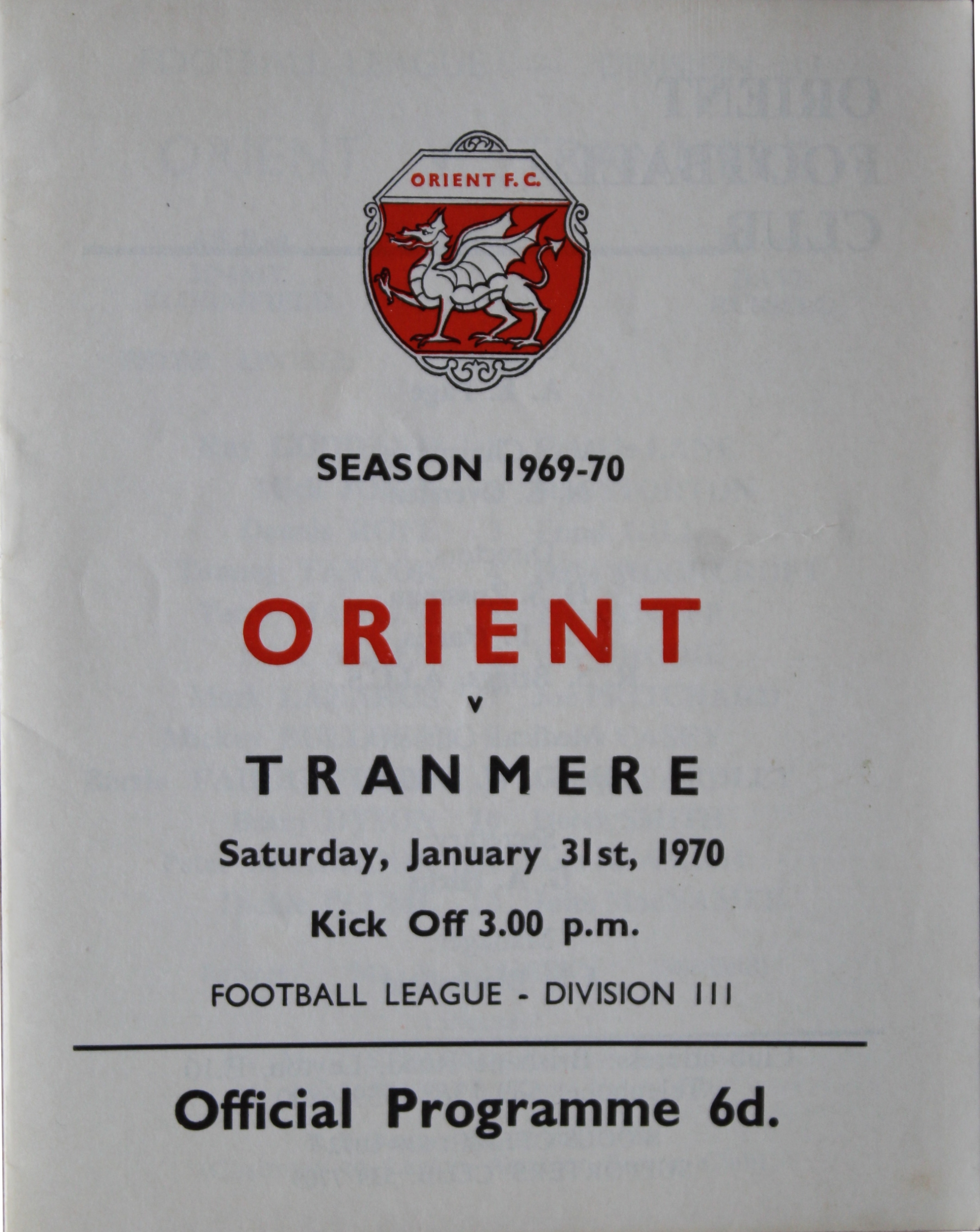 Match Programme for 31/01/1970