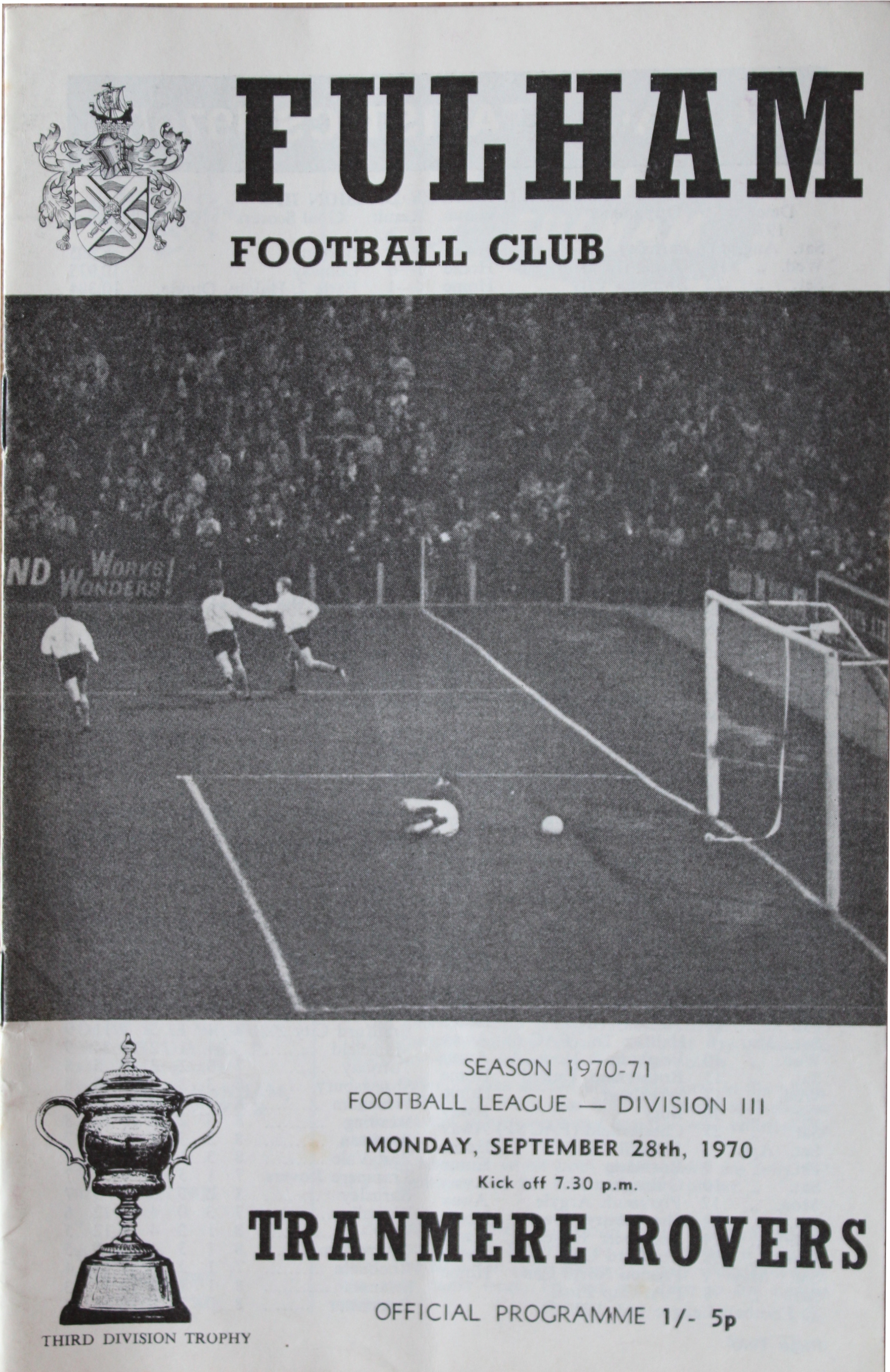 Match Programme for 28/09/1970