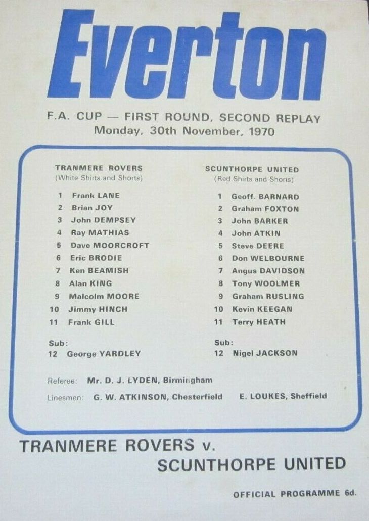 Match Programme for 30/11/1970
