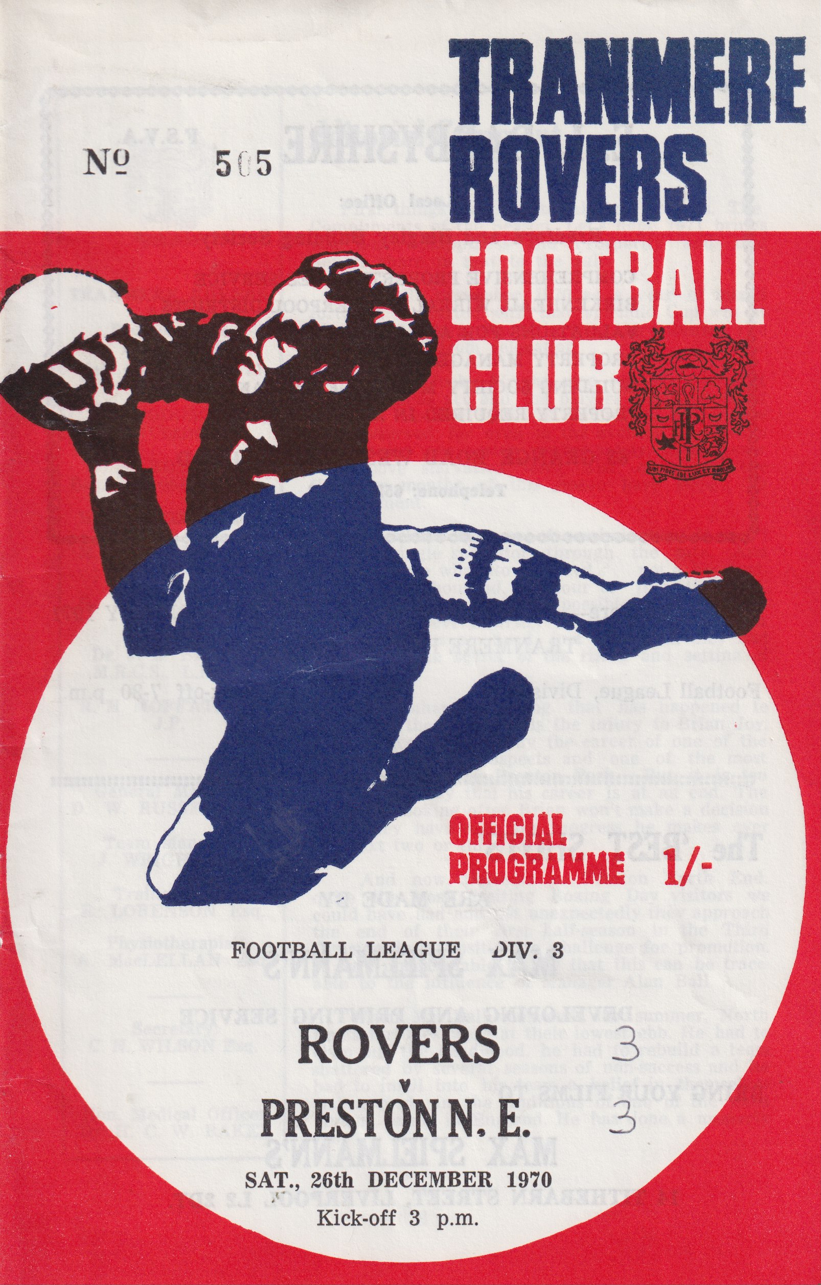 Match Programme for 26/12/1970