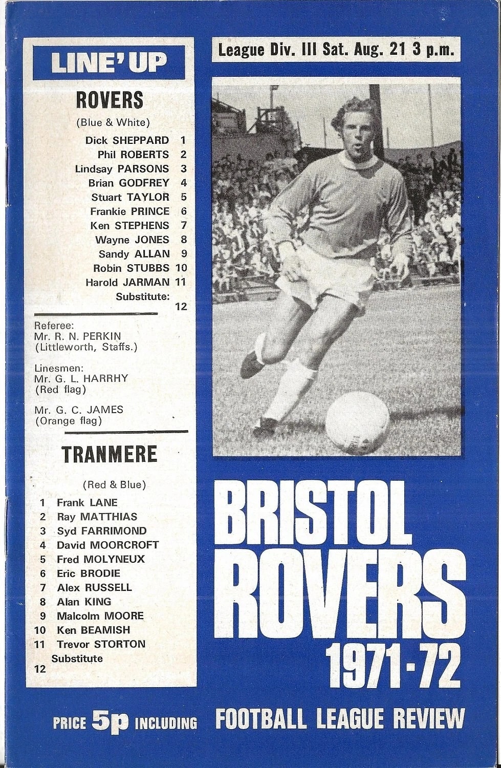 Match Programme for 21/08/1971