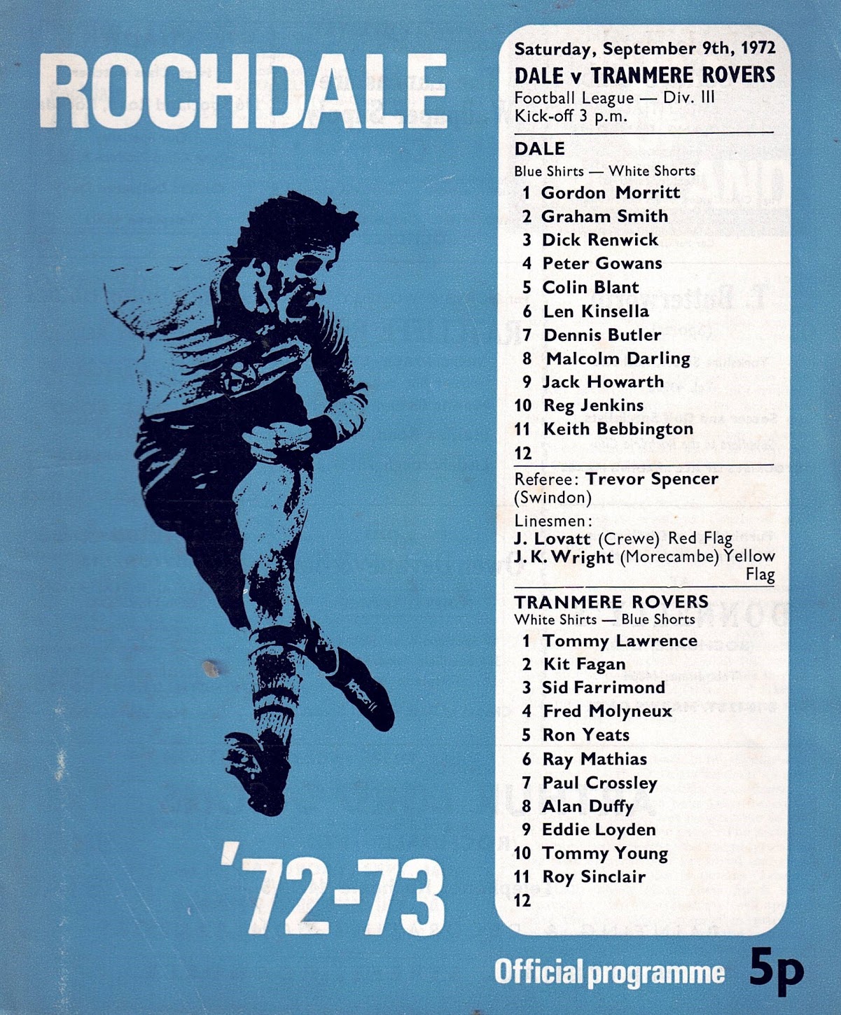 Match Programme for 09/09/1972