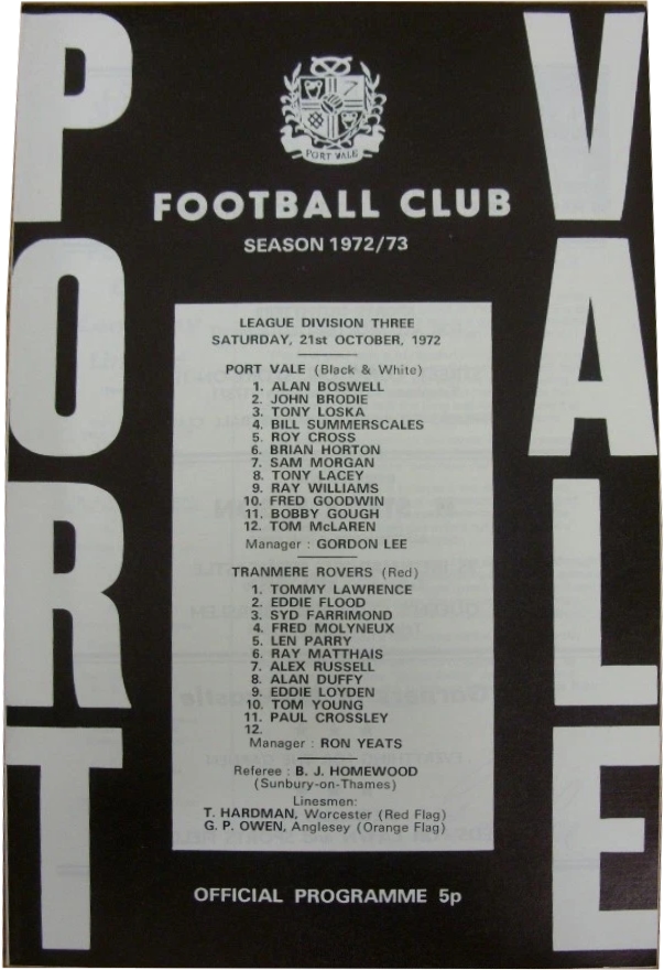 Match Programme for 21/10/1972