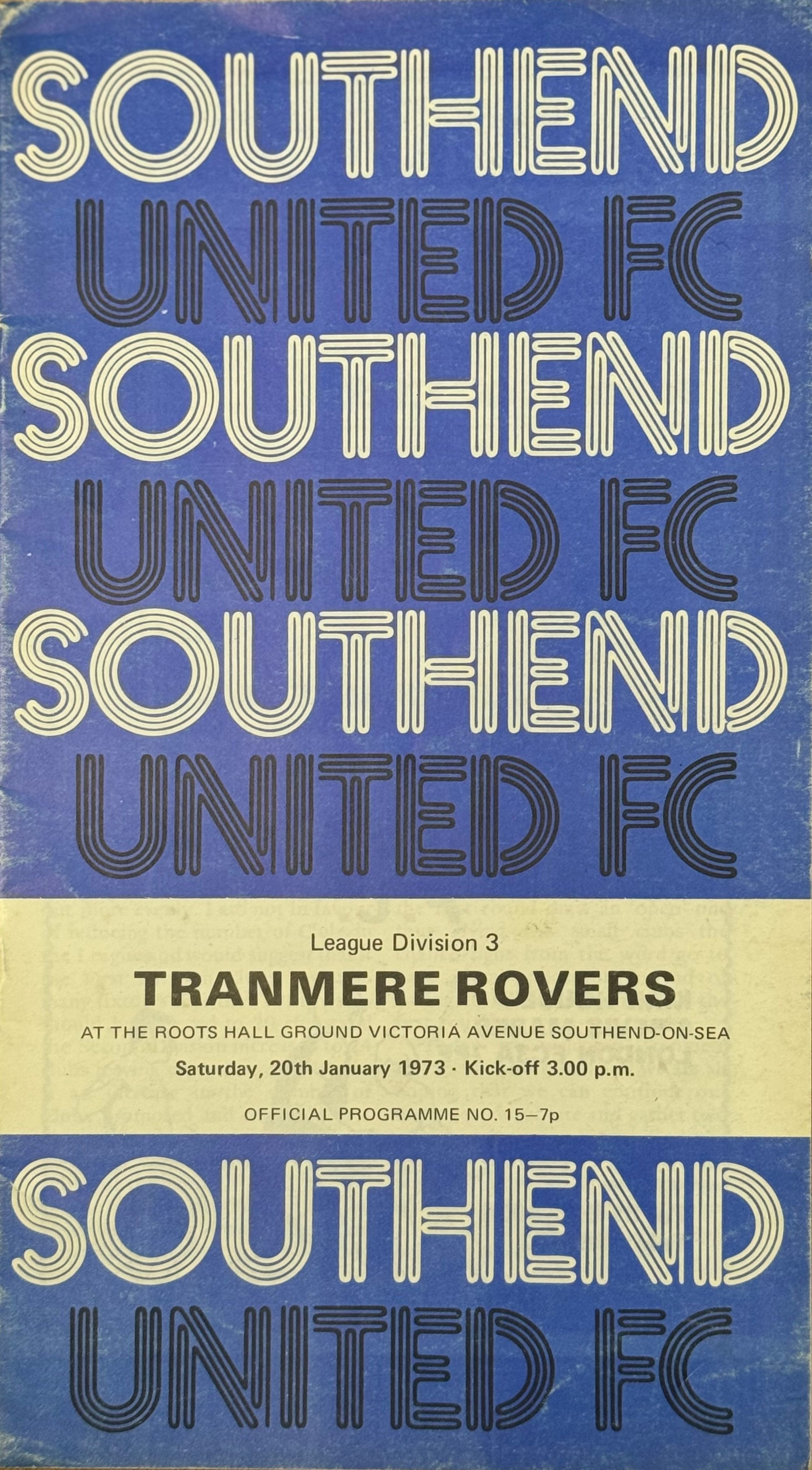 Match Programme for 20/01/1973