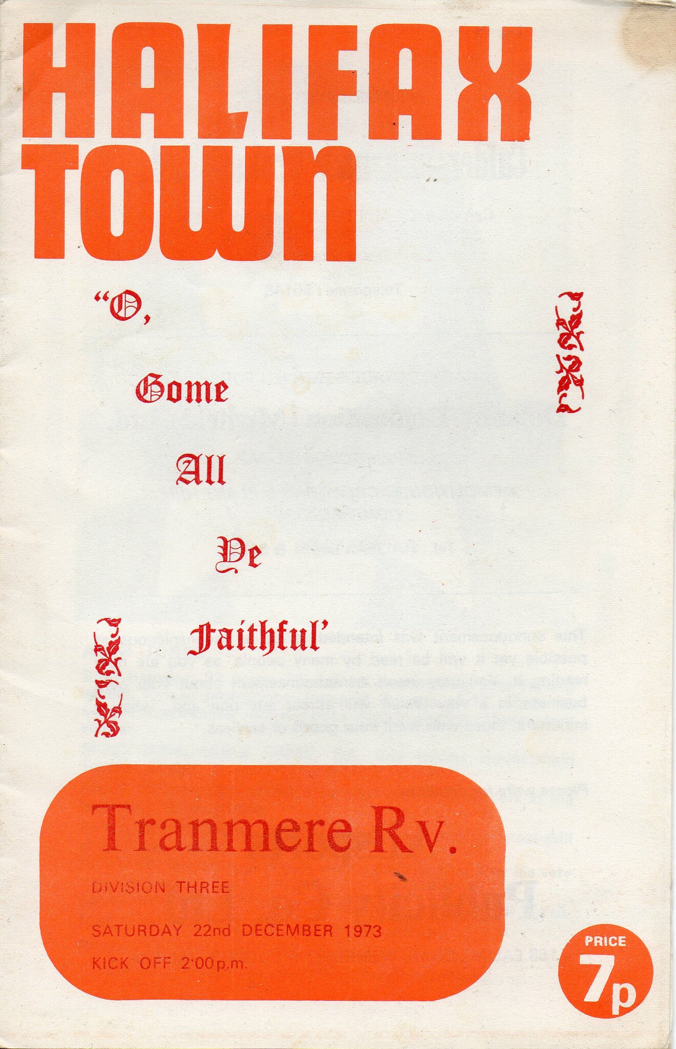 Match Programme for 22/12/1973